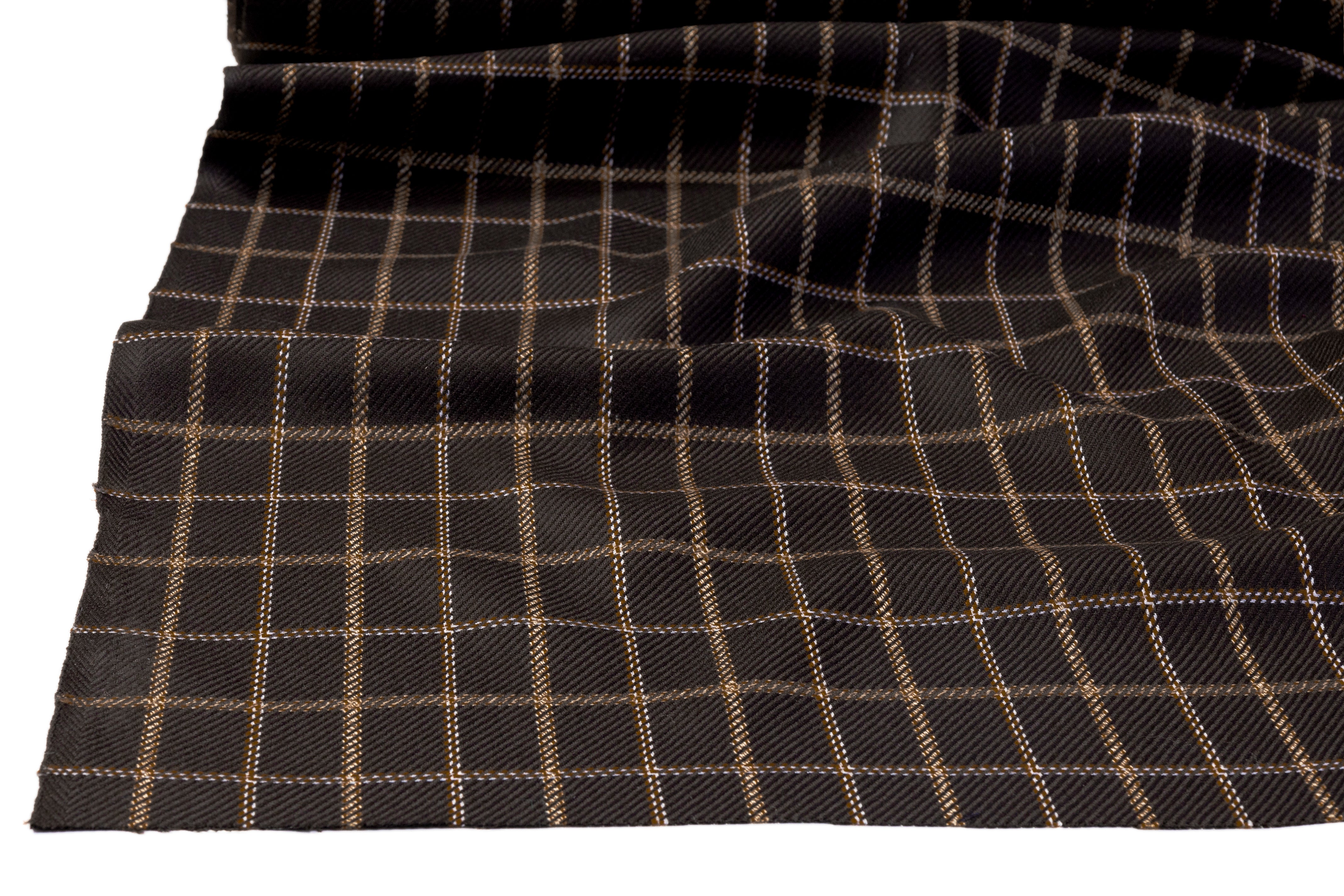 Checked Italian Wool Twill Suiting - Brown