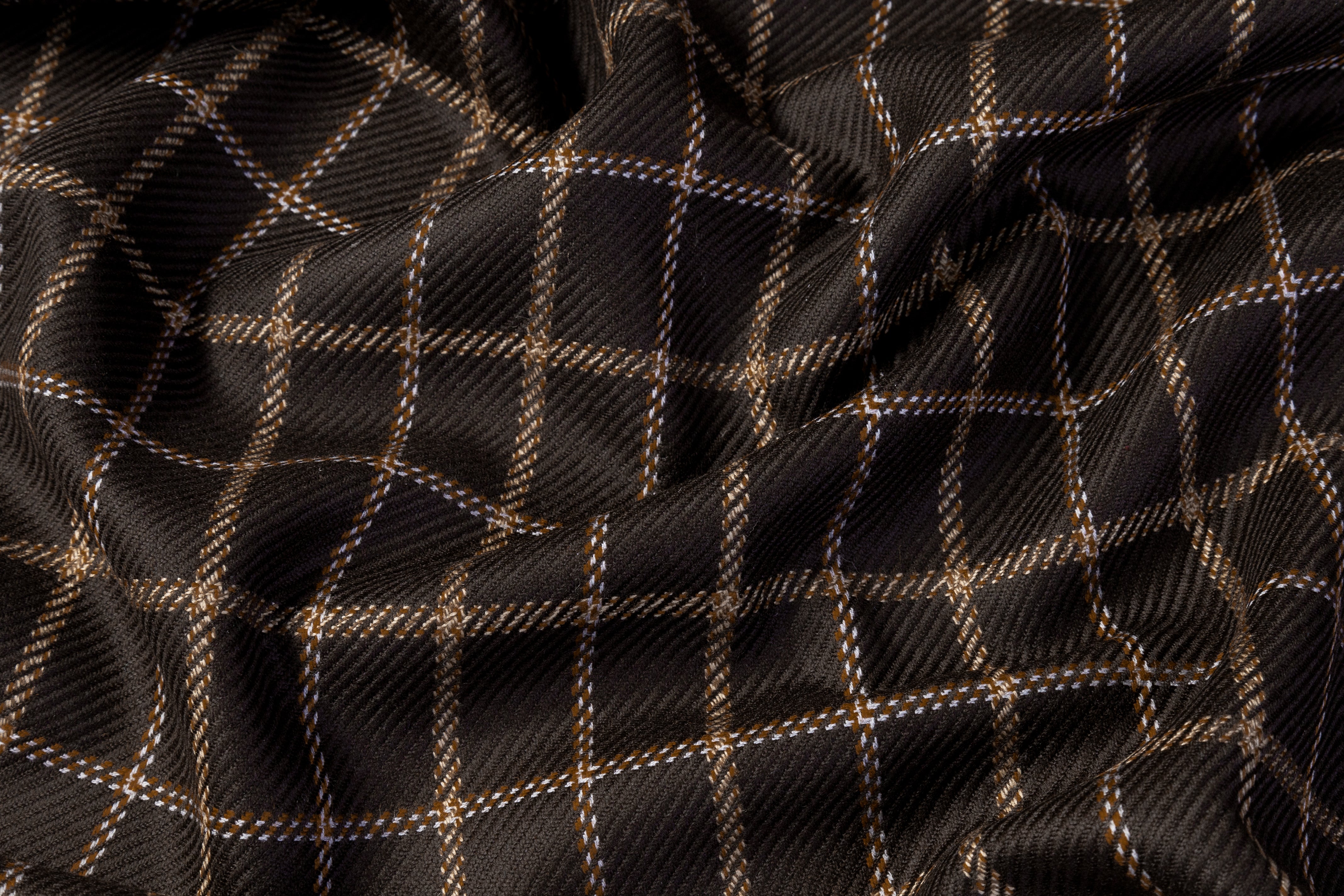 Checked Italian Wool Twill Suiting - Brown