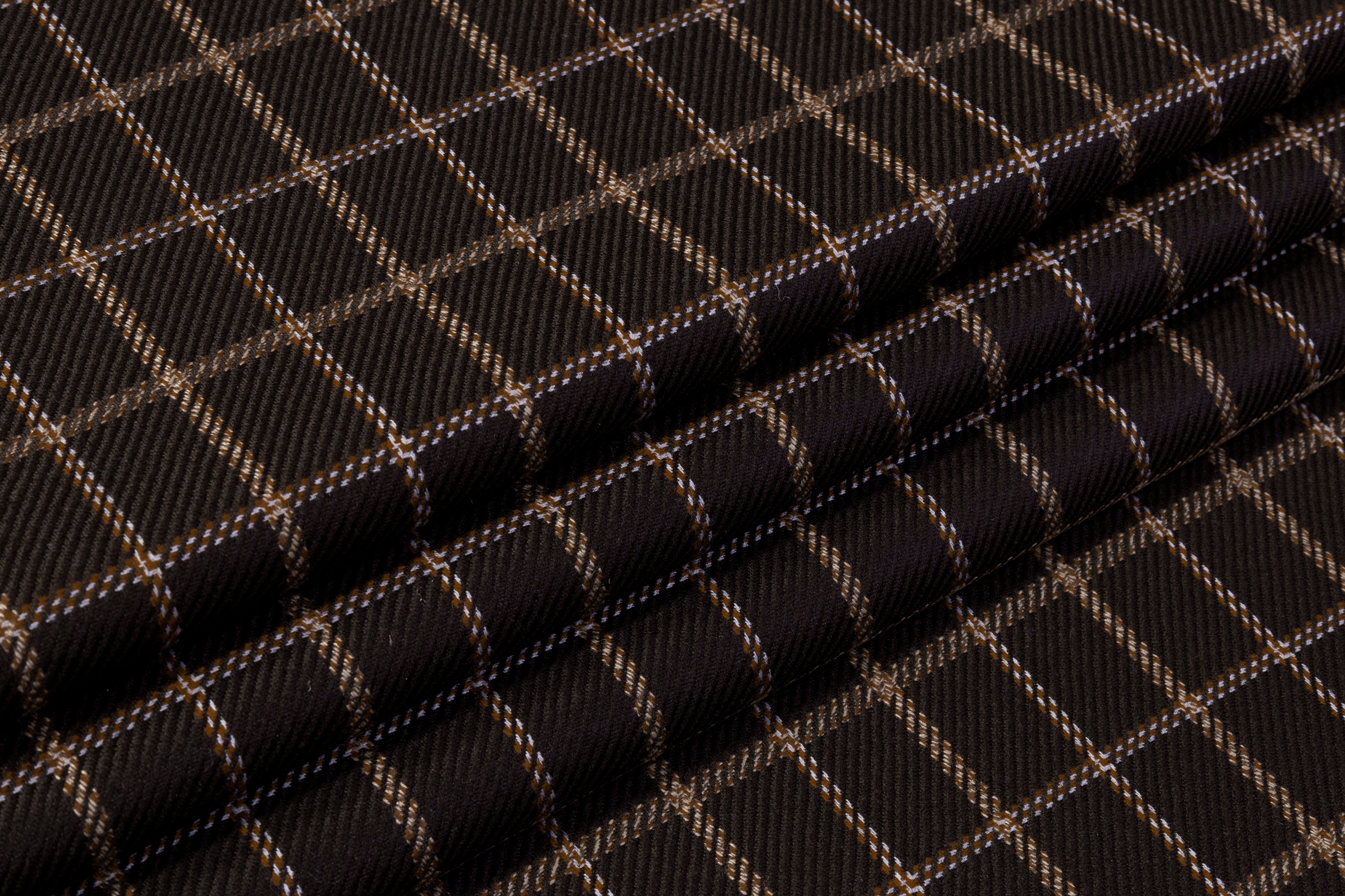 Checked Italian Wool Twill Suiting - Brown