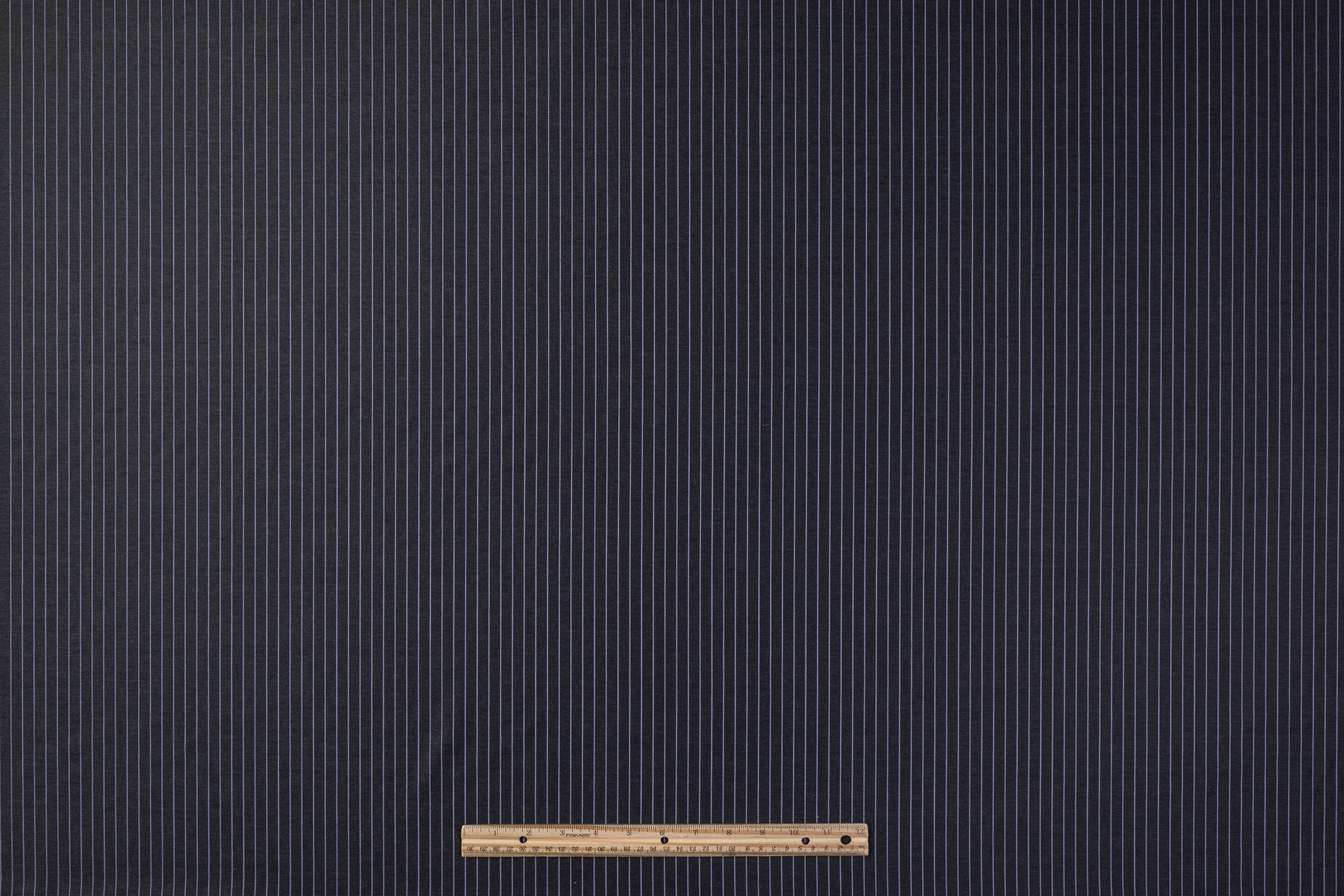 Reda - Pin Striped Super 130s Wool Cashmere Suiting - Charcoal Gray / Lavender