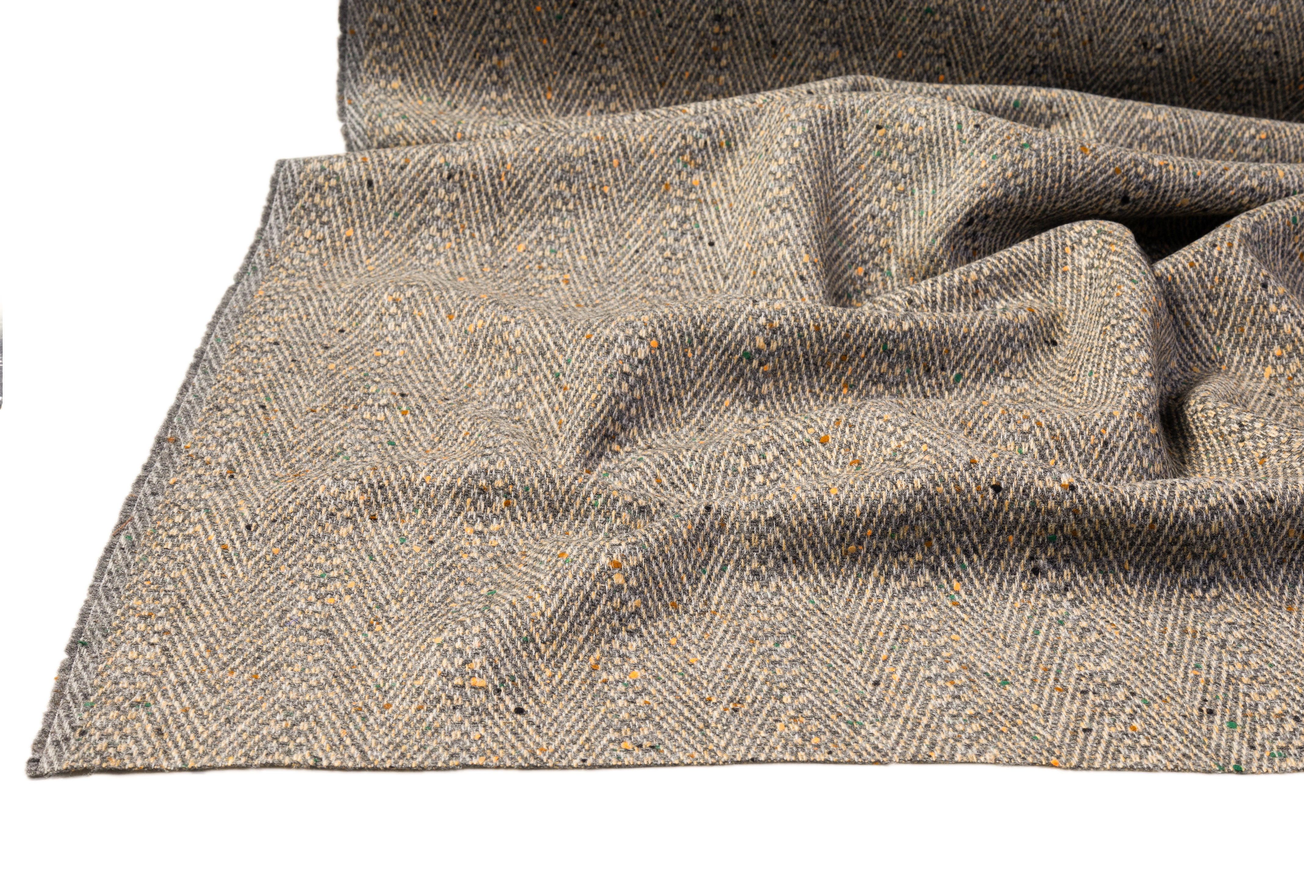 Herringbone Italian Wool Coating - Gray / Beige