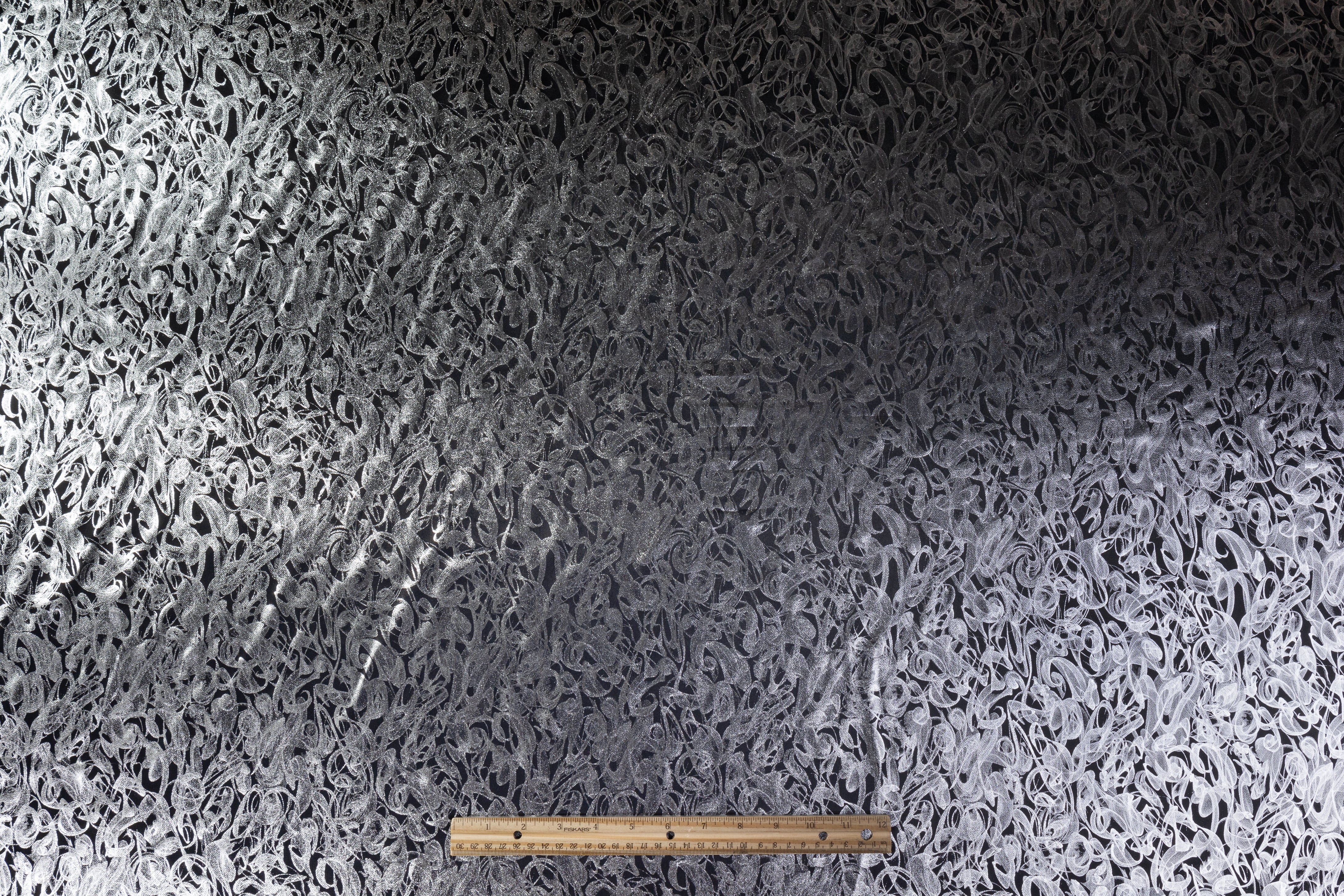 Abstract Laminated Italian Heavy Silk Charmeuse - Black / Silver
