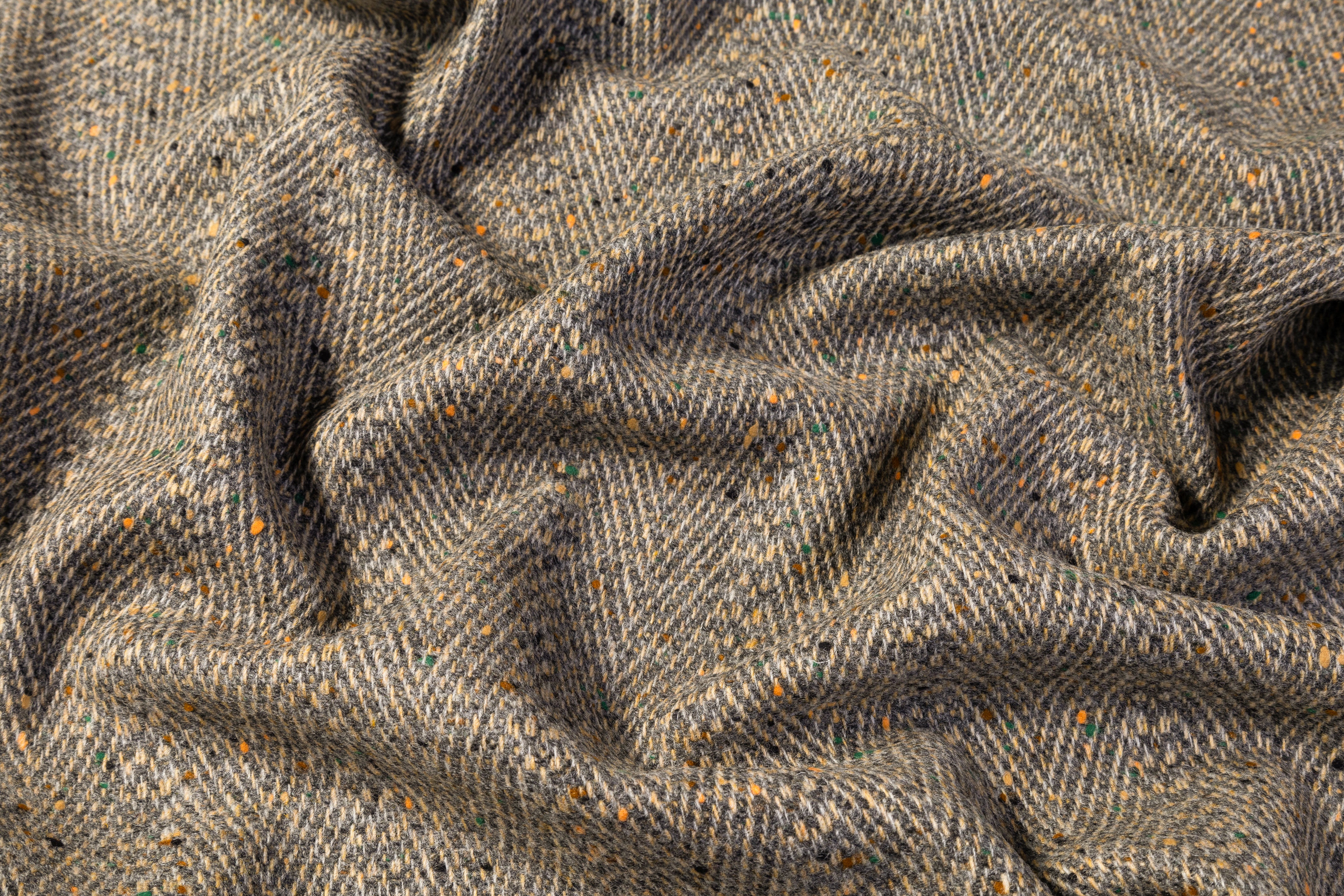 Herringbone Italian Wool Coating - Gray / Beige