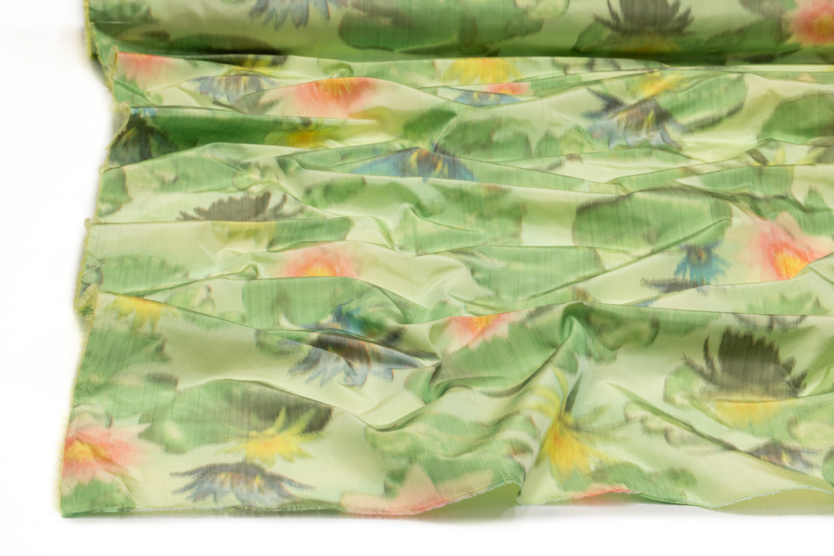 Floral Italian Chiné Taffeta - Green