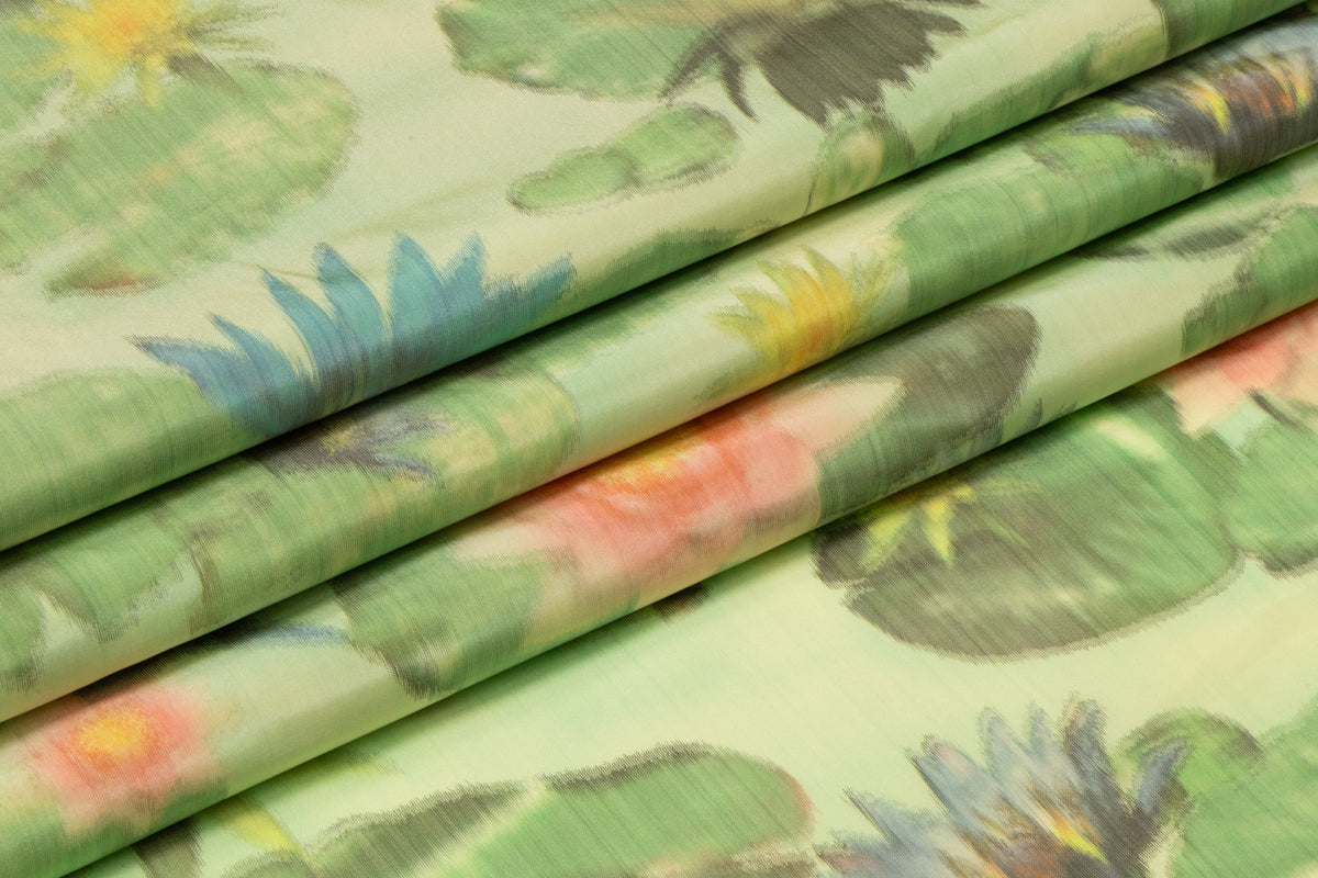 Floral Italian Chiné Taffeta - Green