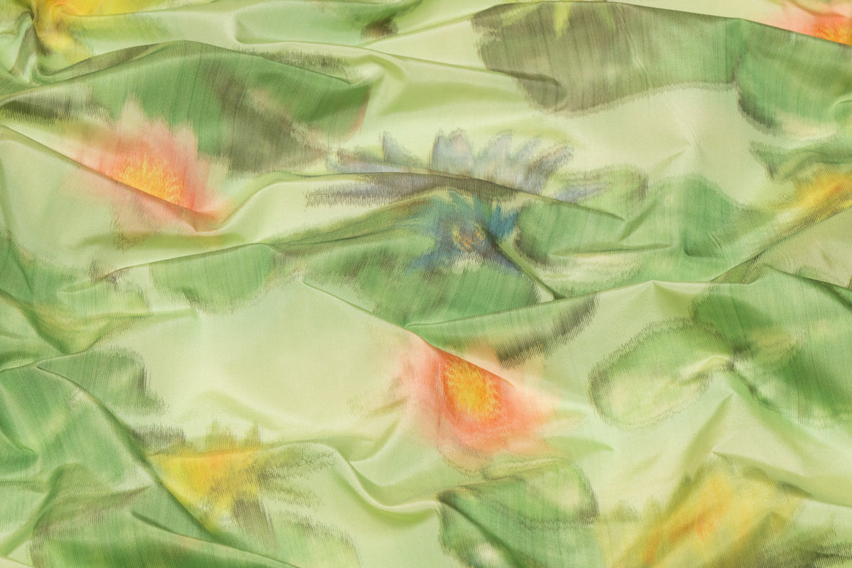 Floral Italian Chiné Taffeta - Green
