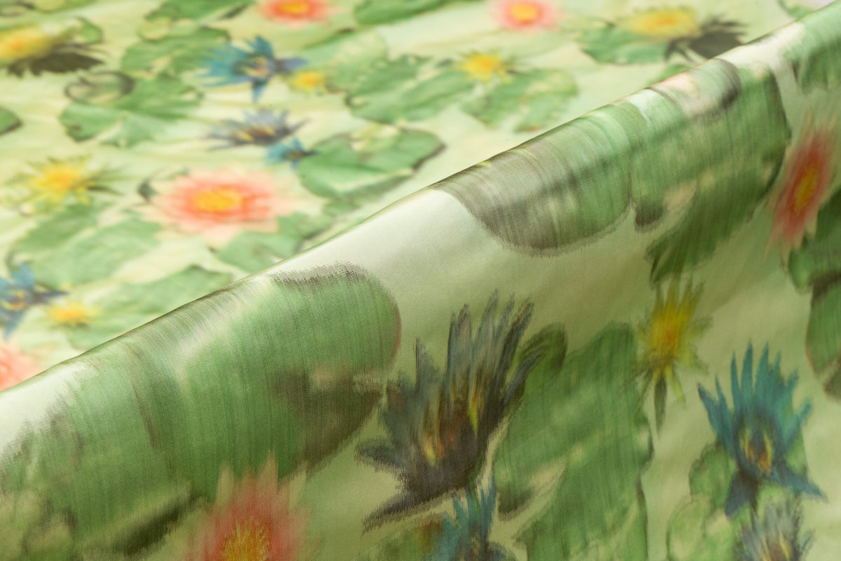 Floral Italian Chiné Taffeta - Green