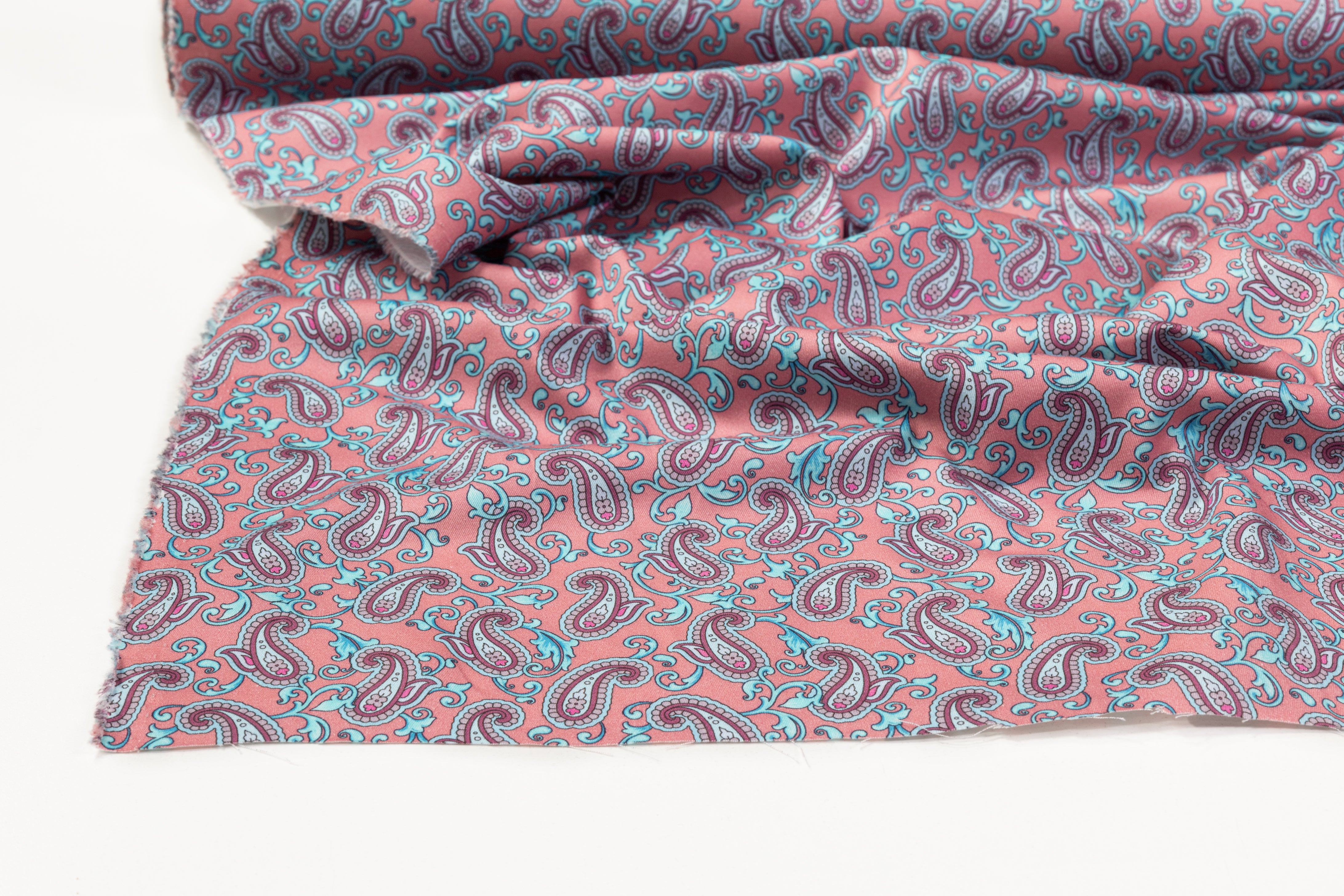 Paisley Italian Cotton Twill - Blue / Pink