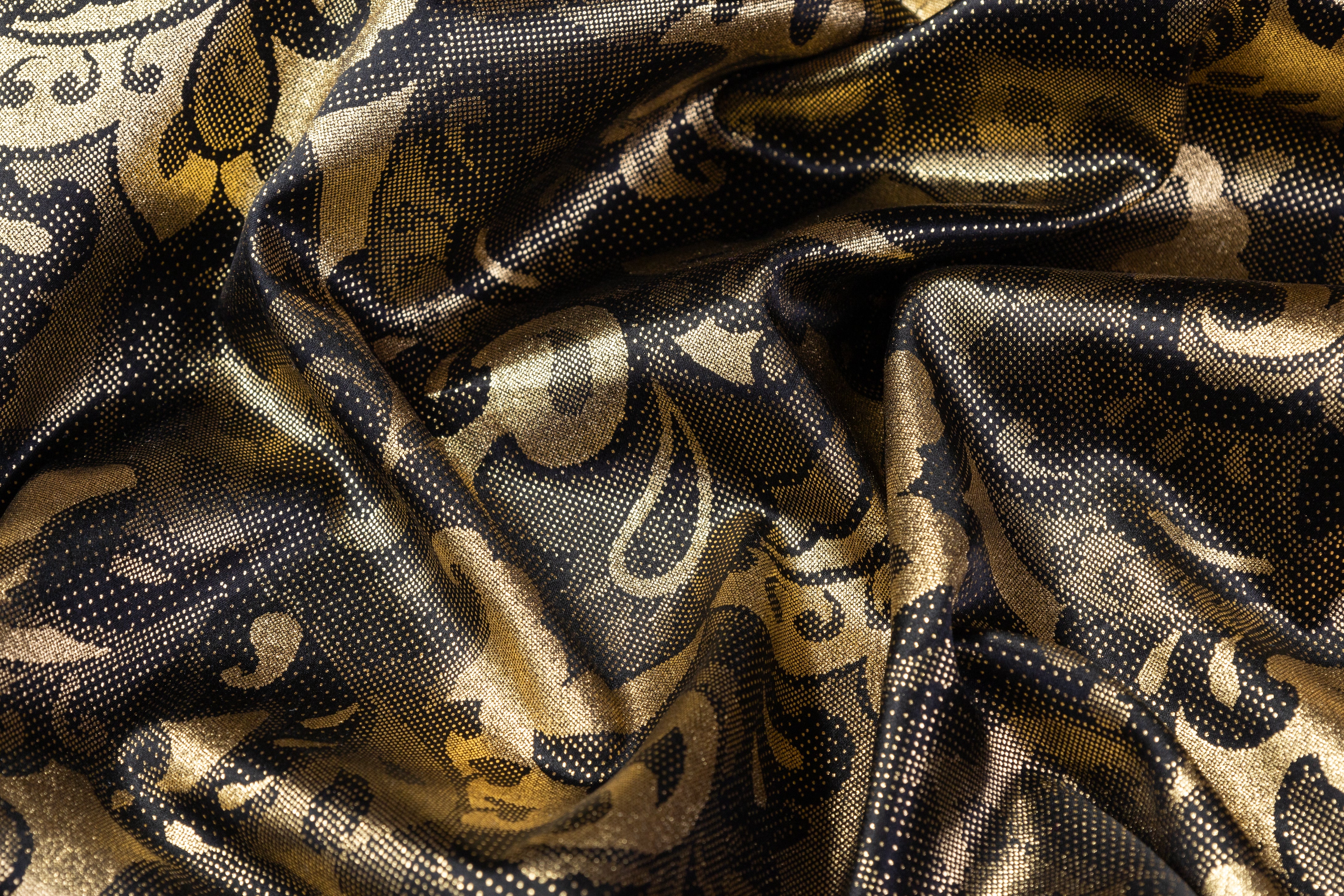 Laminated Italian Silk Charmeuse - Champagne Gold / Black