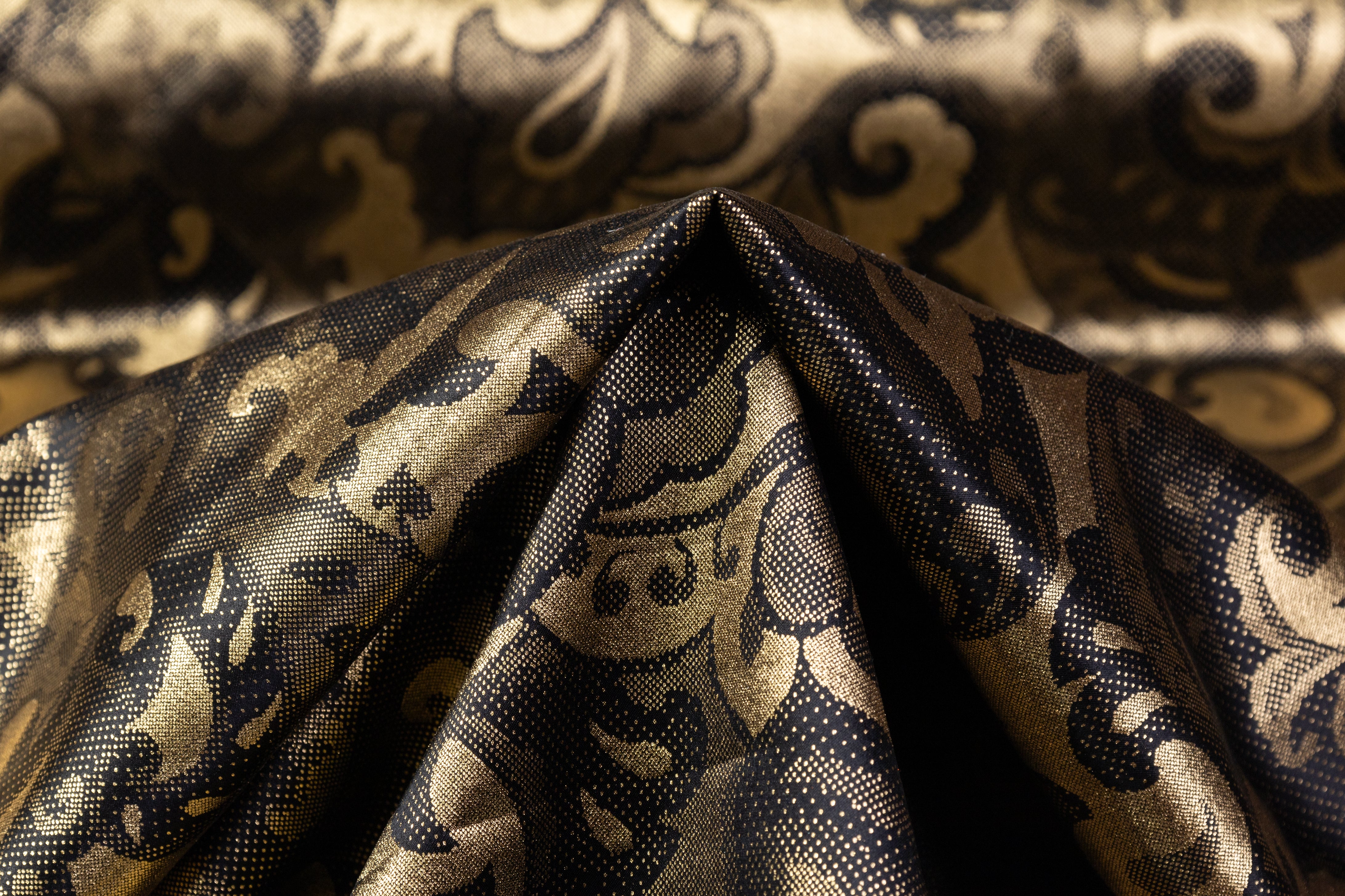 Laminated Italian Silk Charmeuse - Champagne Gold / Black