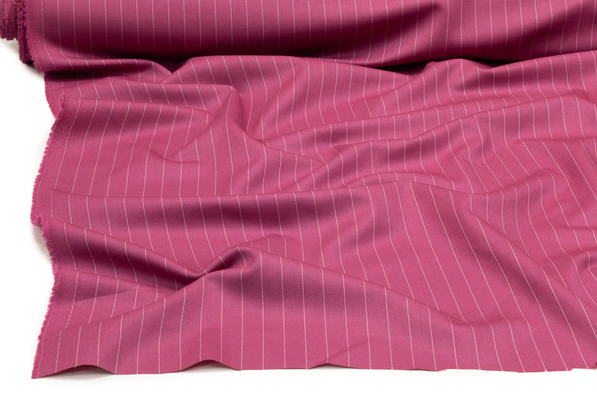 Pin Striped Italian Stretch Wool Suiting - Berry Pink