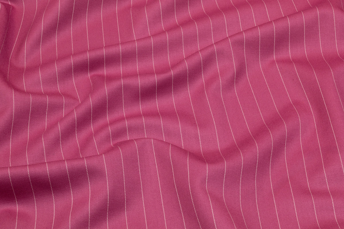 Pin Striped Italian Stretch Wool Suiting - Berry Pink