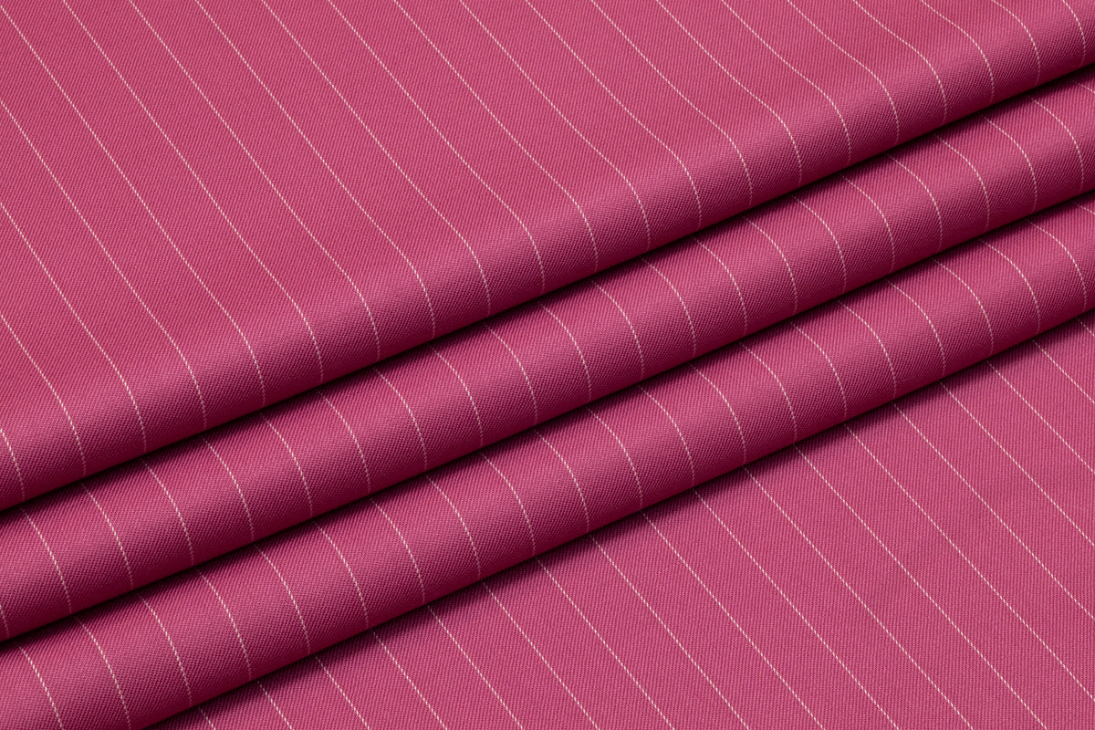 Pin Striped Italian Stretch Wool Suiting - Berry Pink