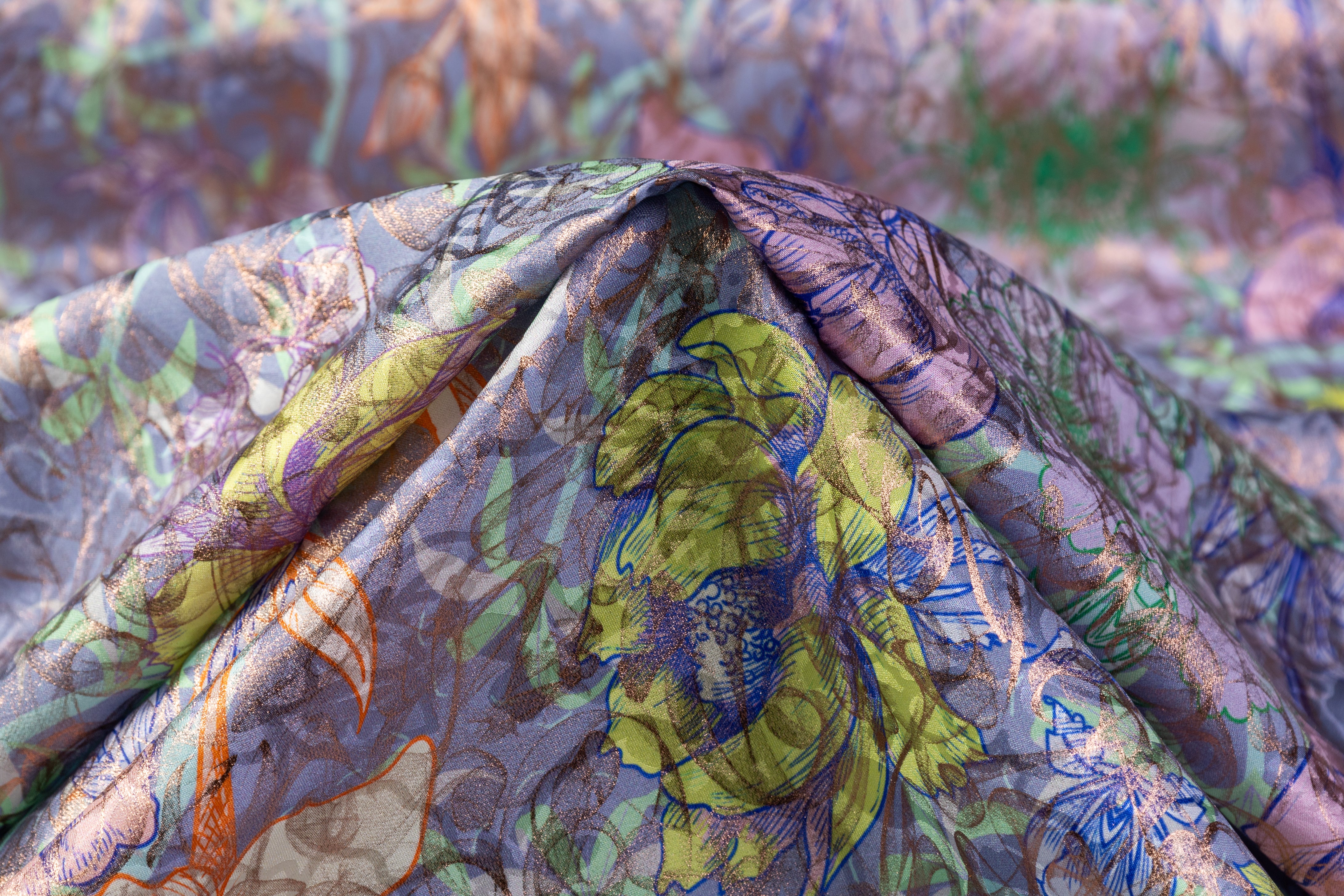 Laminated and Printed Italian Silk Jacquard - Multicolor / Rose Gold