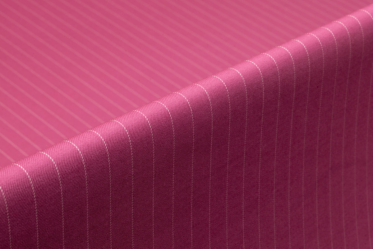 Pin Striped Italian Stretch Wool Suiting - Berry Pink