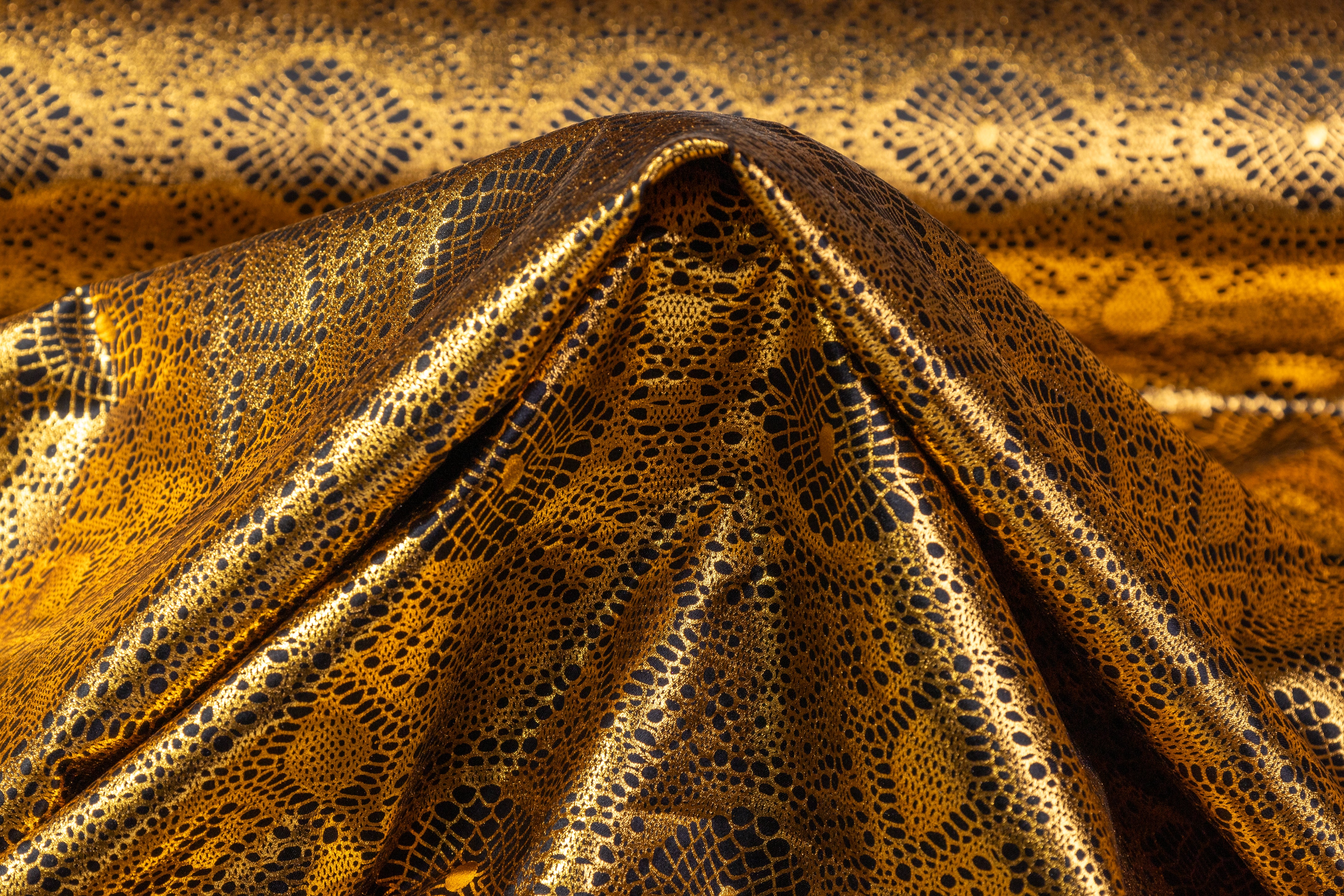Laminated Italian Silk Charmeuse - Gold / Black