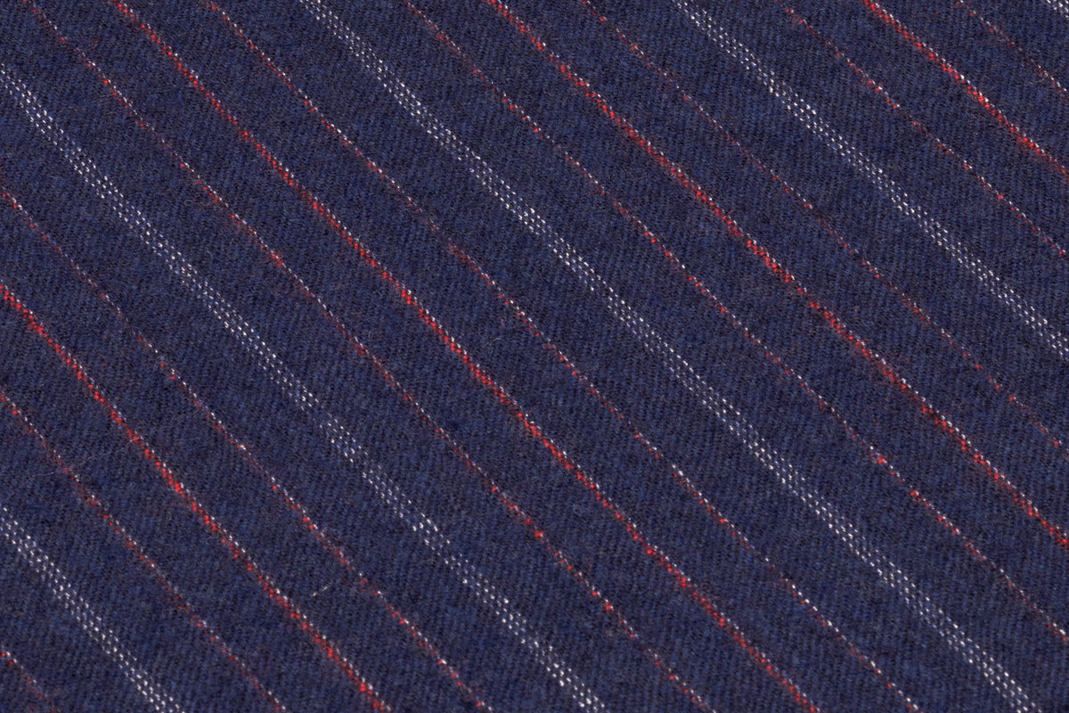 Striped Italian Wool Flannel Suiting - Navy / Red