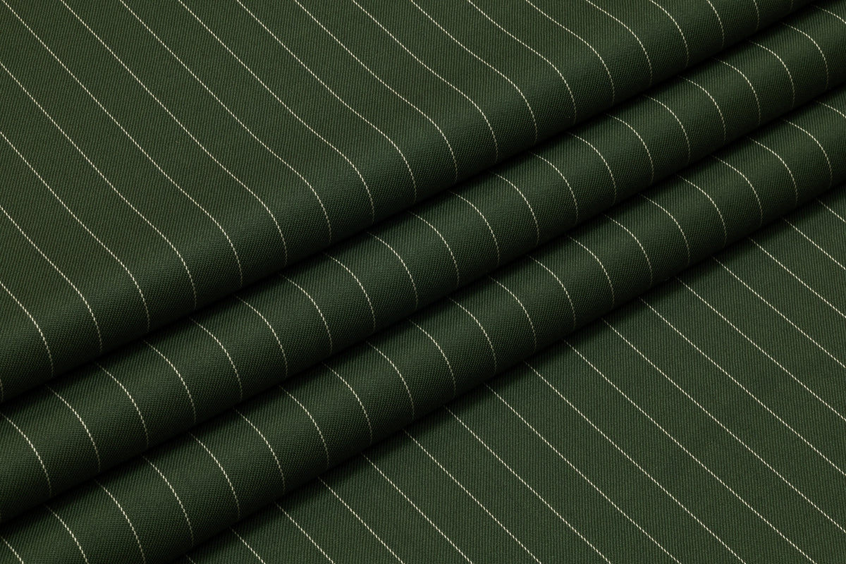 Pin Striped Italian Stretch Wool Suiting - Green