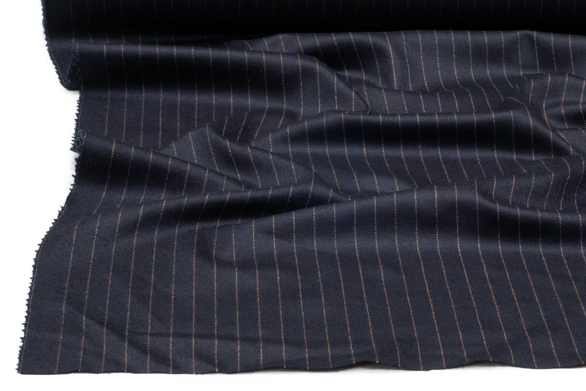 Striped Italian Wool Flannel Suiting - Navy / Camel