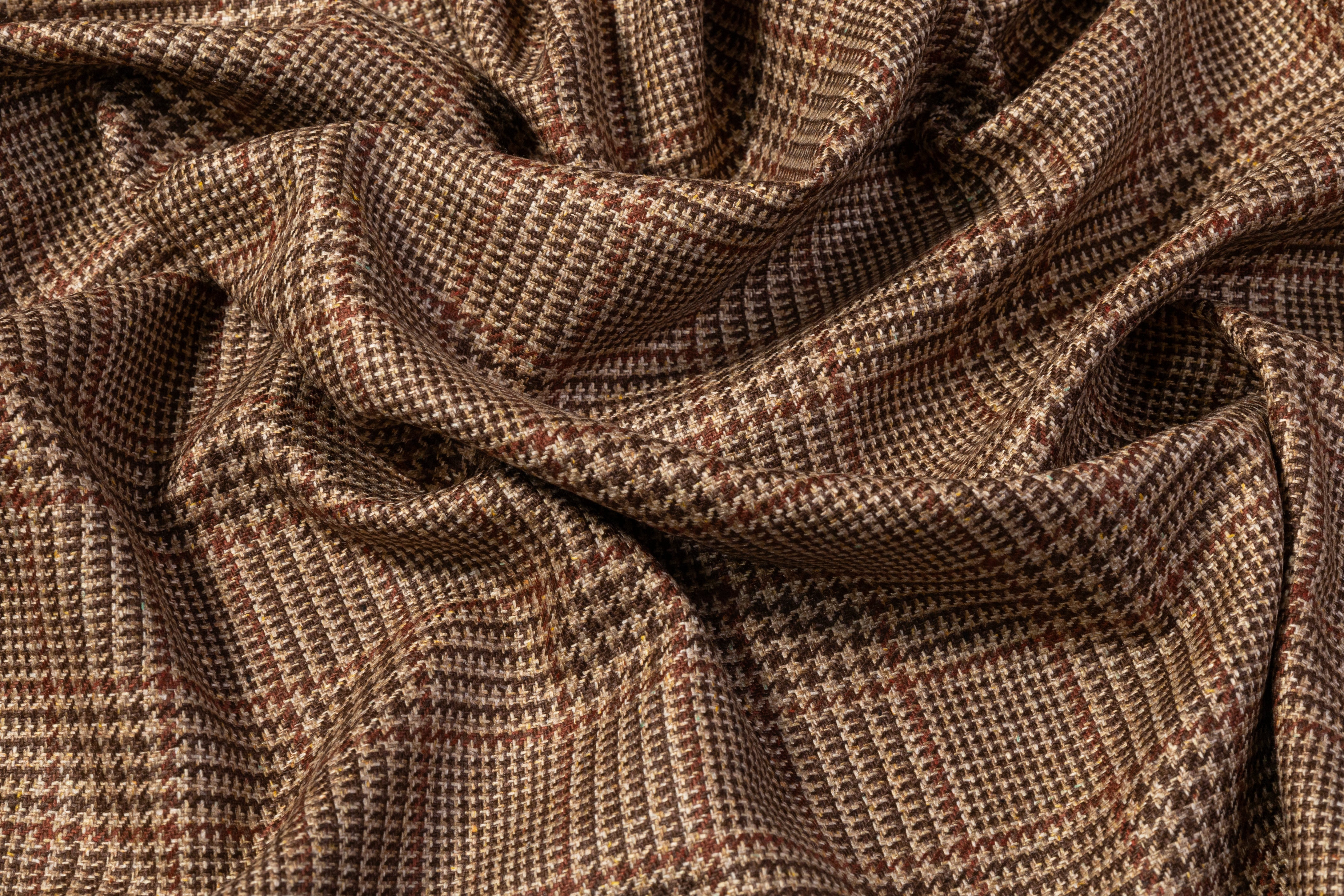 Glen Check Italian Silk Wool Suiting - Brown
