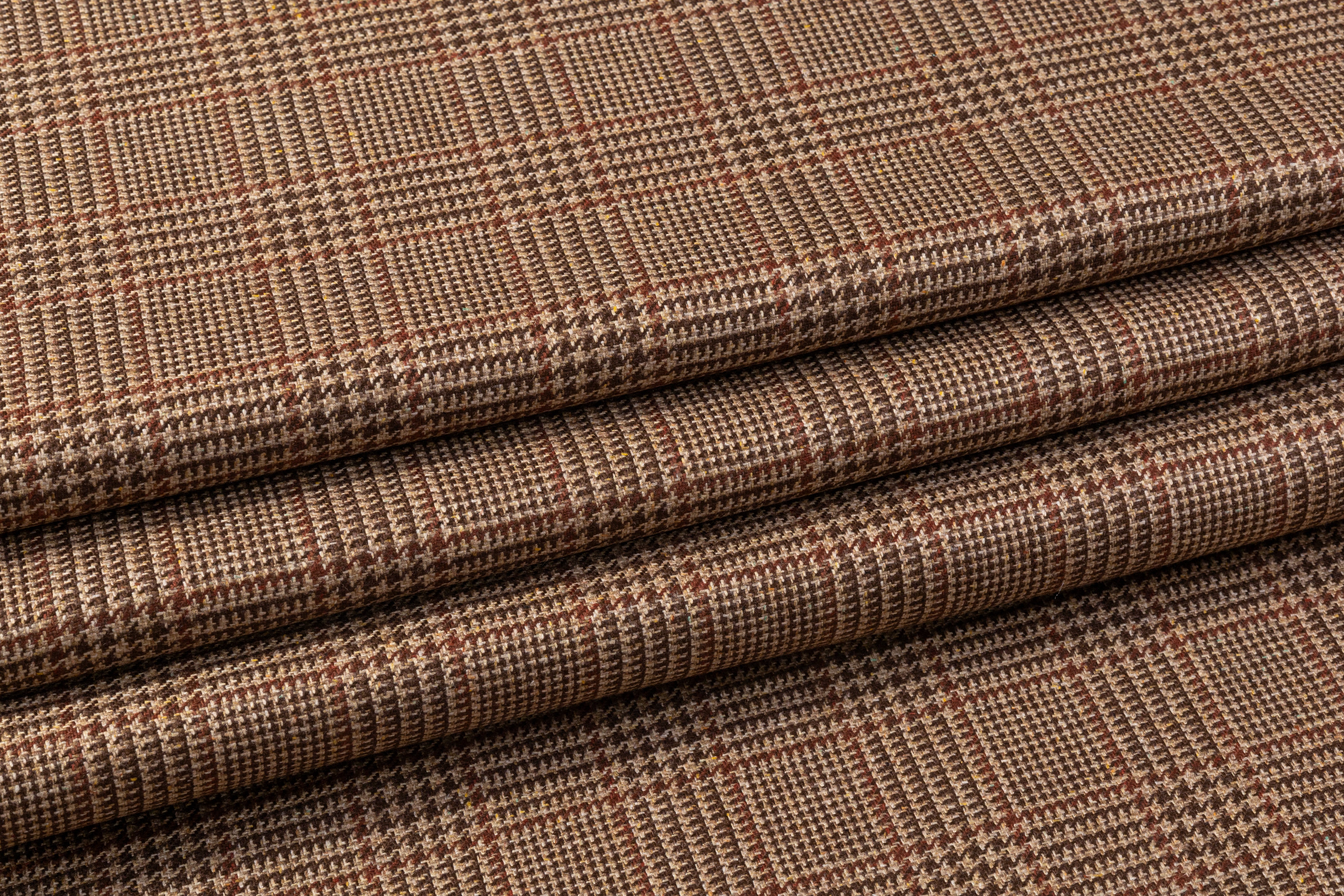 Glen Check Italian Silk Wool Suiting - Brown