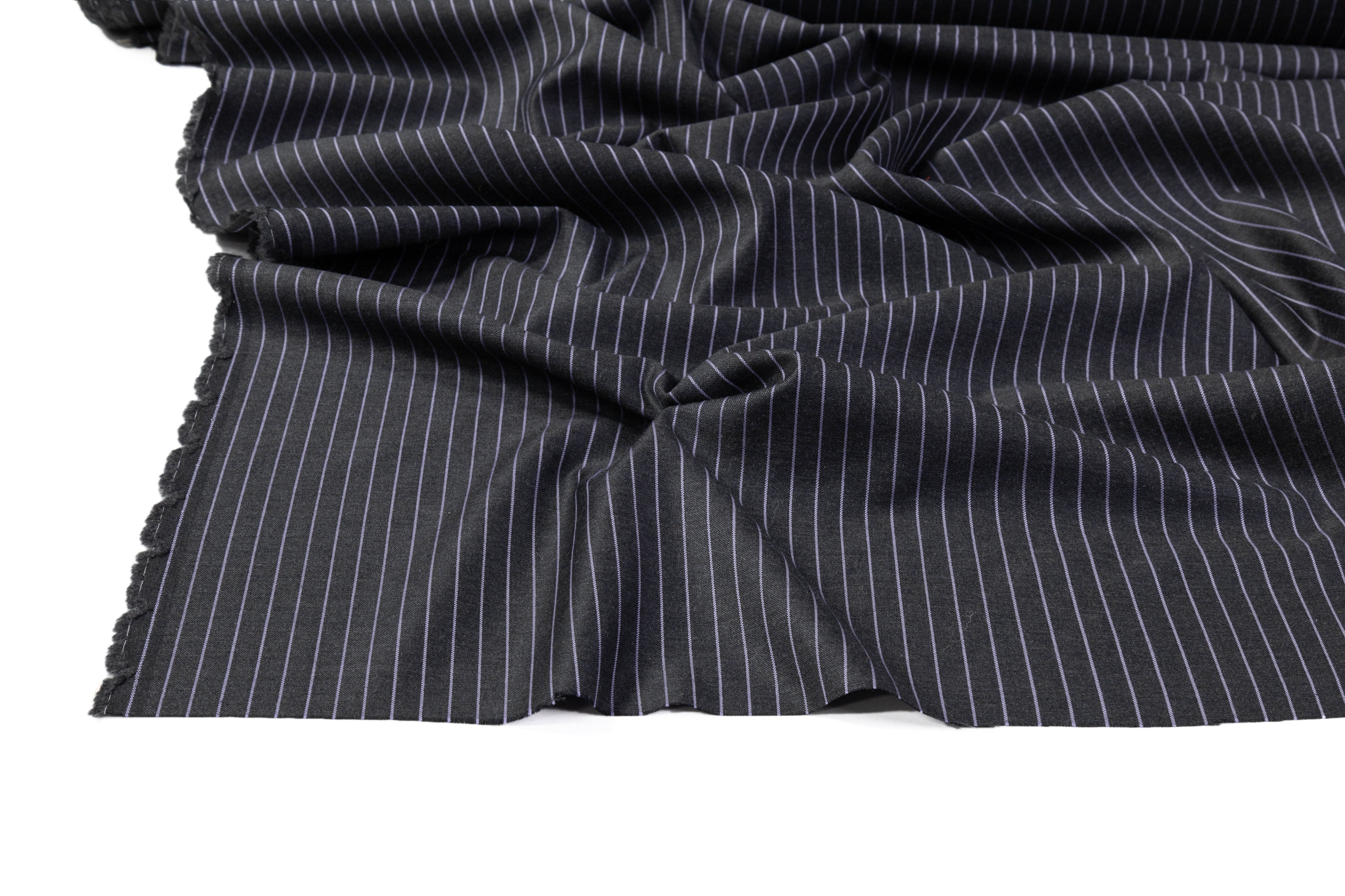 Reda - Pin Striped Super 130s Wool Cashmere Suiting - Charcoal Gray / Lavender