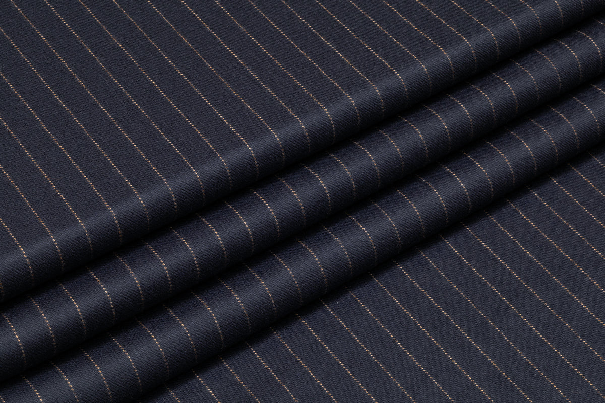 Striped Italian Wool Flannel Suiting - Navy / Camel