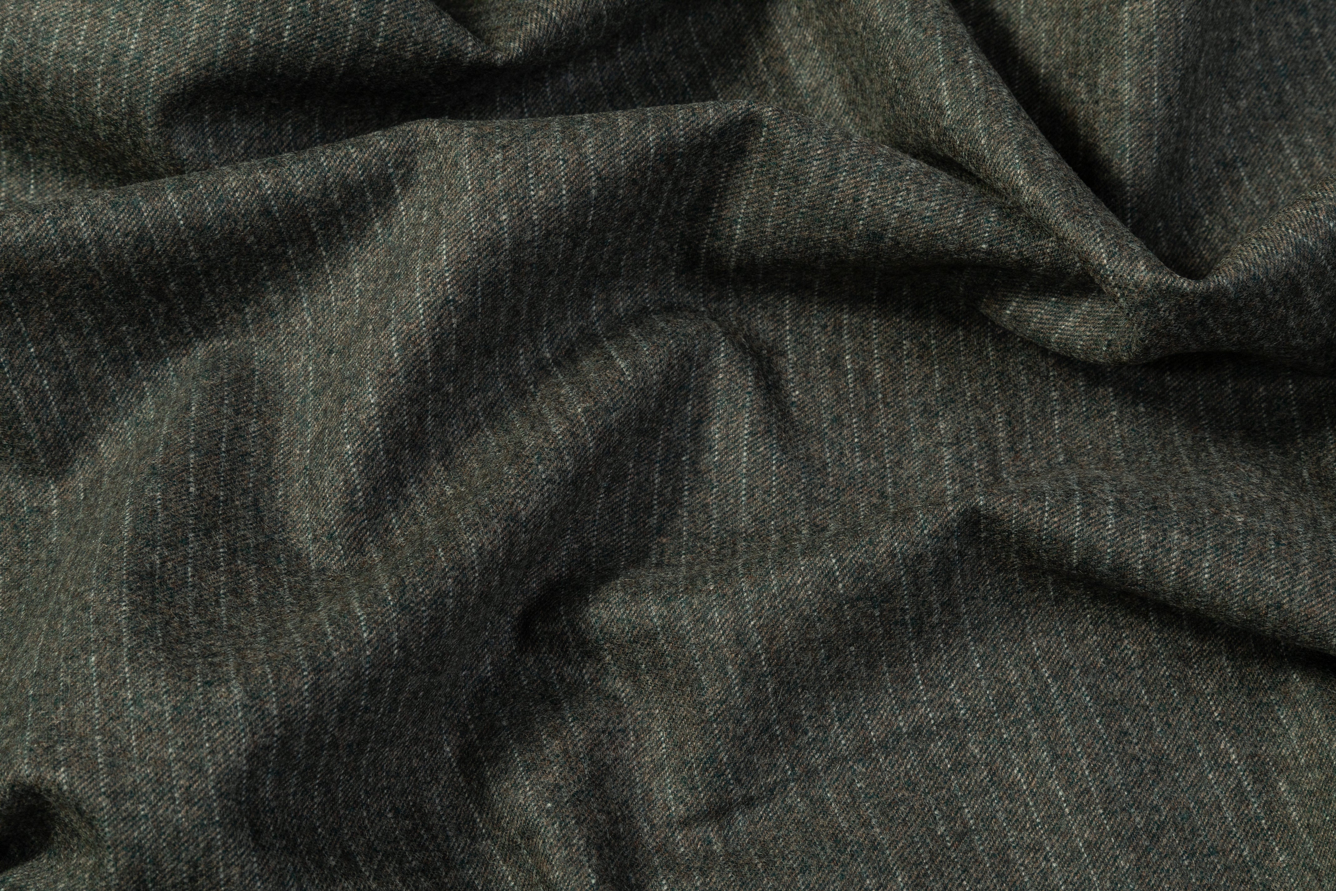 Two-Tone Striped Italian Wool Suiting - Hunter Green / Taupe