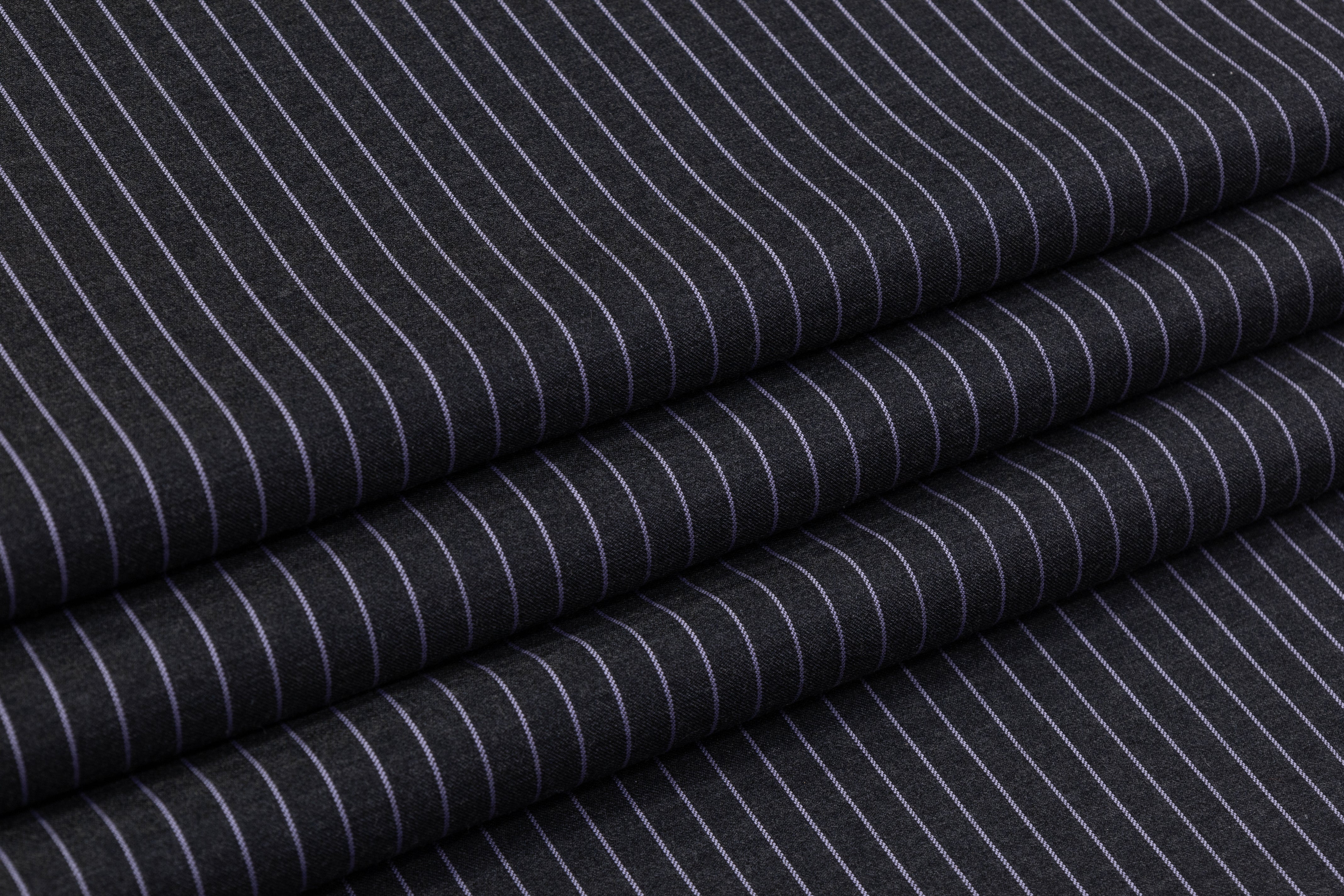 Reda - Pin Striped Super 130s Wool Cashmere Suiting - Charcoal Gray / Lavender