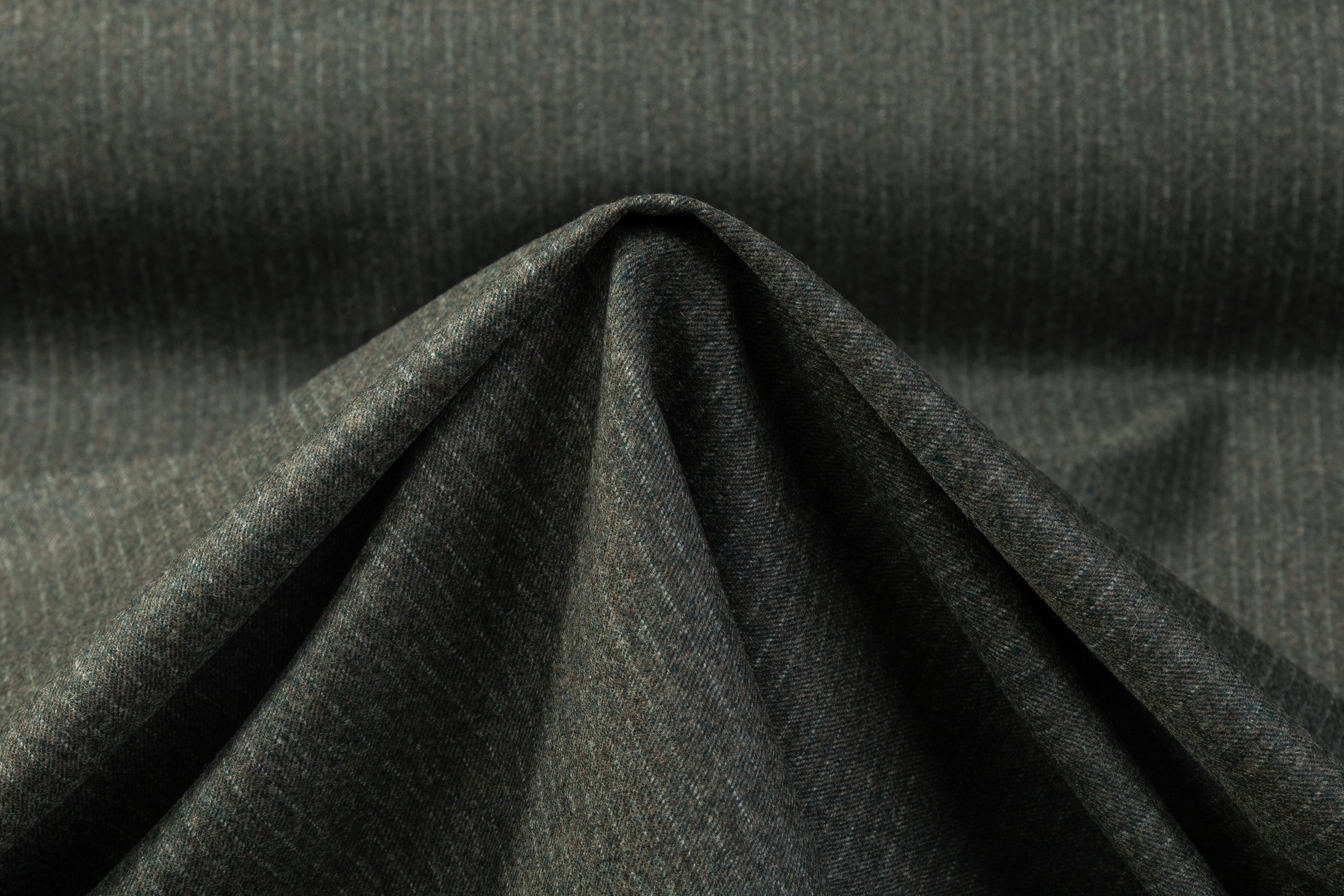 Two-Tone Striped Italian Wool Suiting - Hunter Green / Taupe