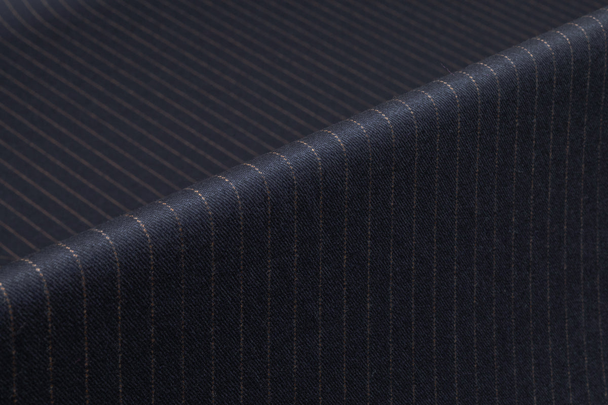 Striped Italian Wool Flannel Suiting - Navy / Camel