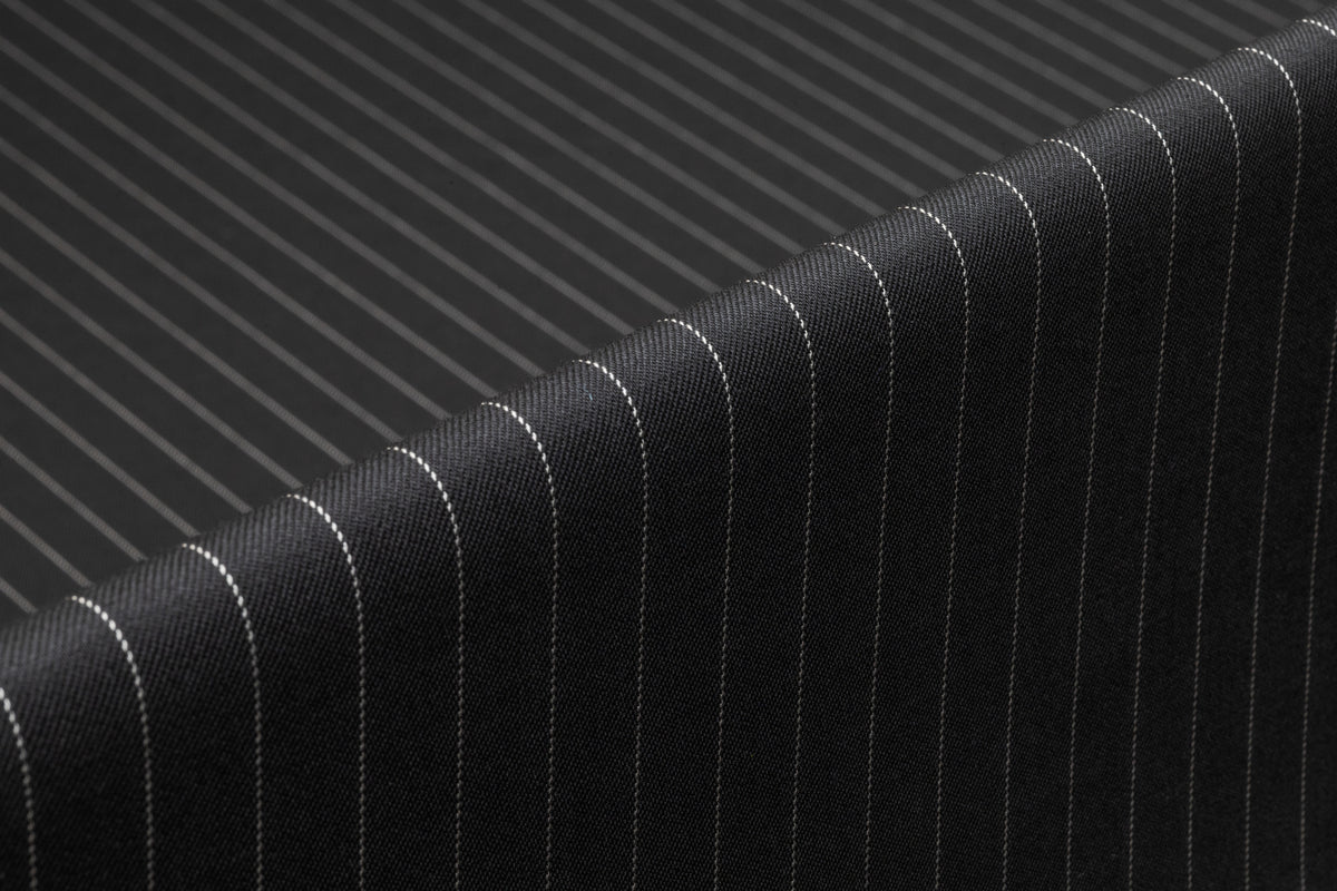 Pin Striped Italian Stretch Wool Suiting - Black / White