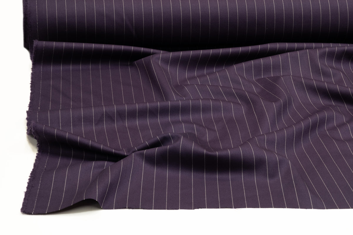 Pin Striped Italian Stretch Wool Suiting - Purple