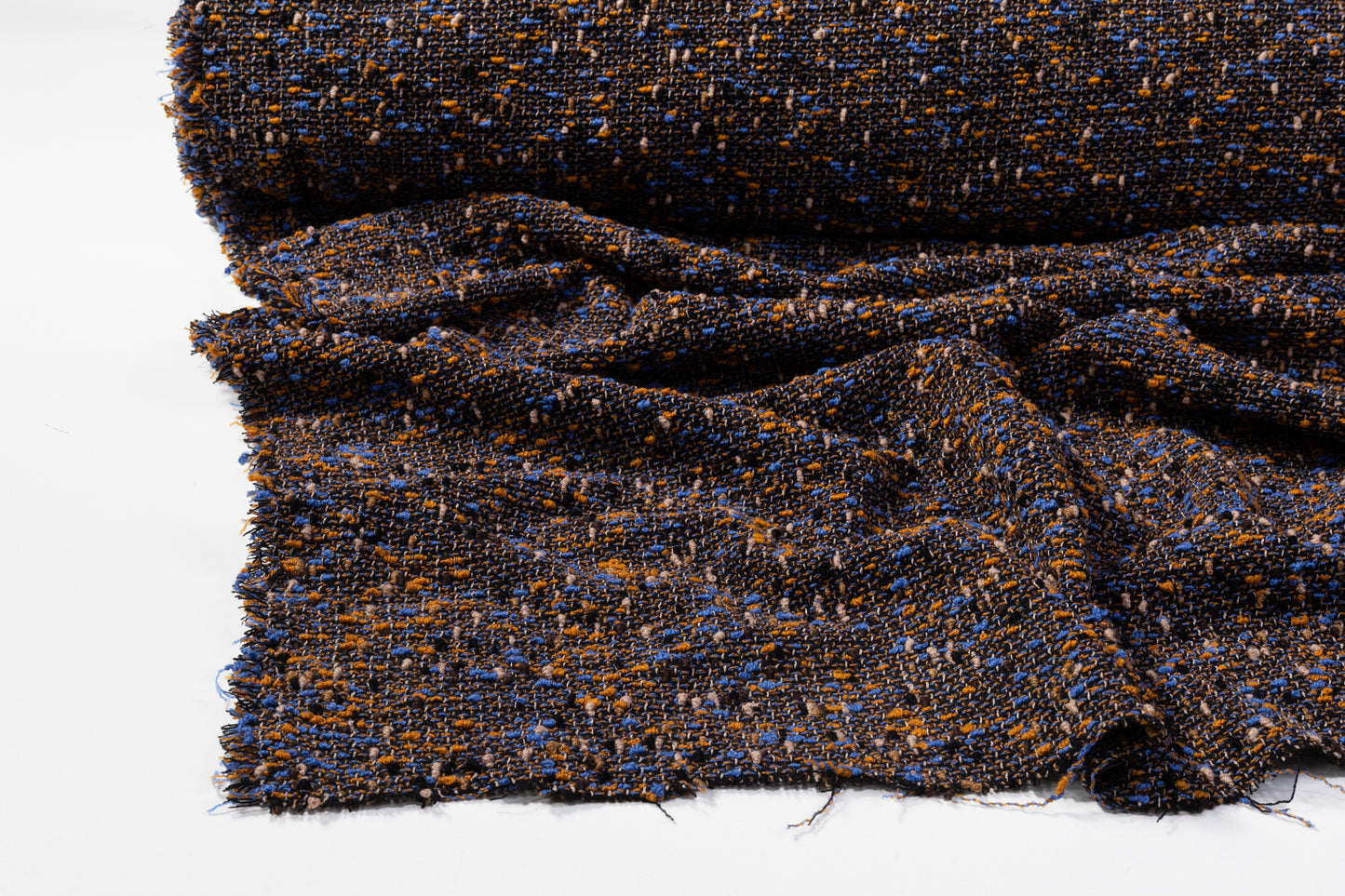 Italian Wool Blend Tweed Boucle - Blue / Orange / Brown / Black