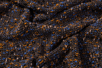 Italian Wool Blend Tweed Boucle - Blue / Orange / Brown / Black
