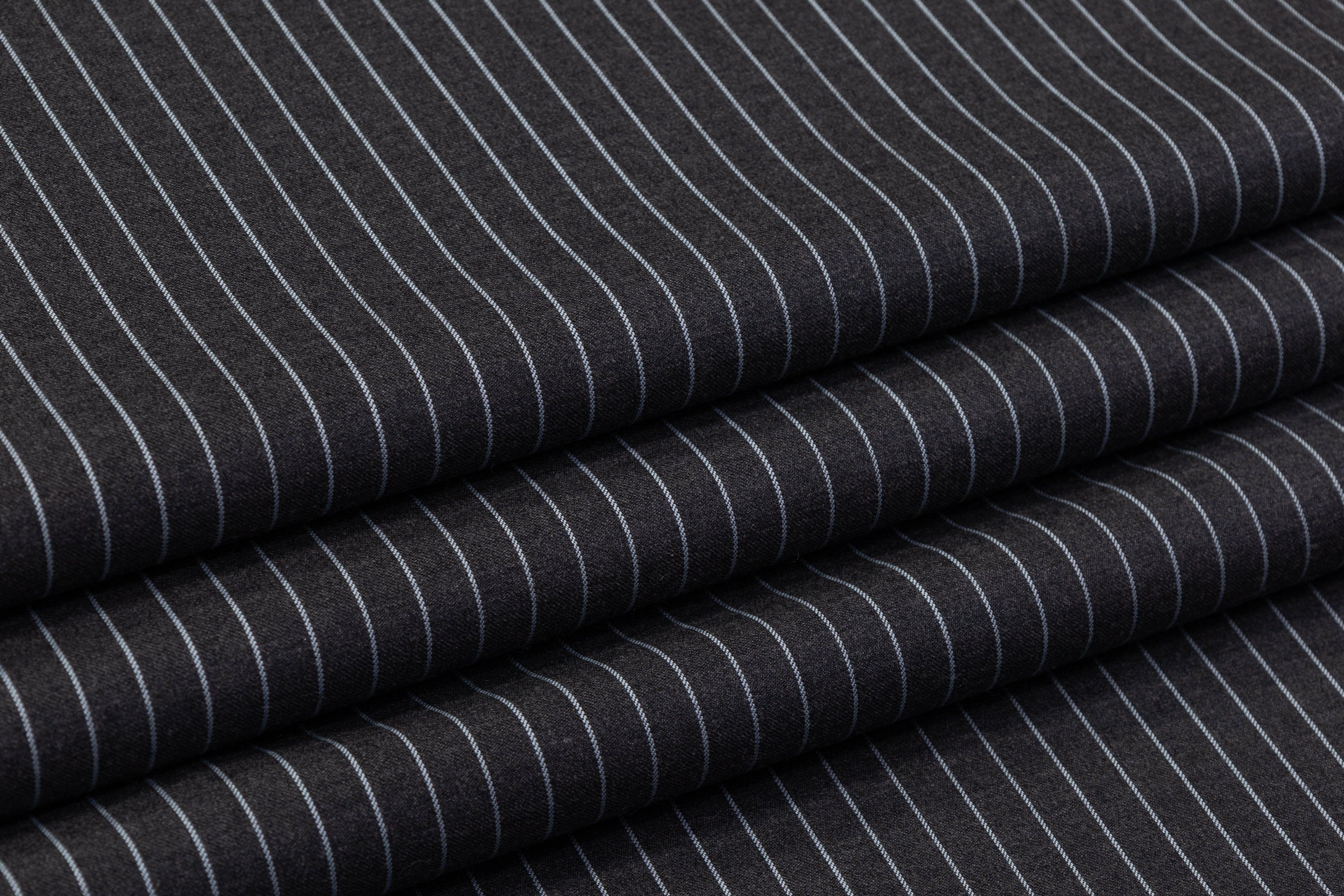 Reda - Pin Striped Super 130s Wool Cashmere Suiting - Charcoal Gray / Blue