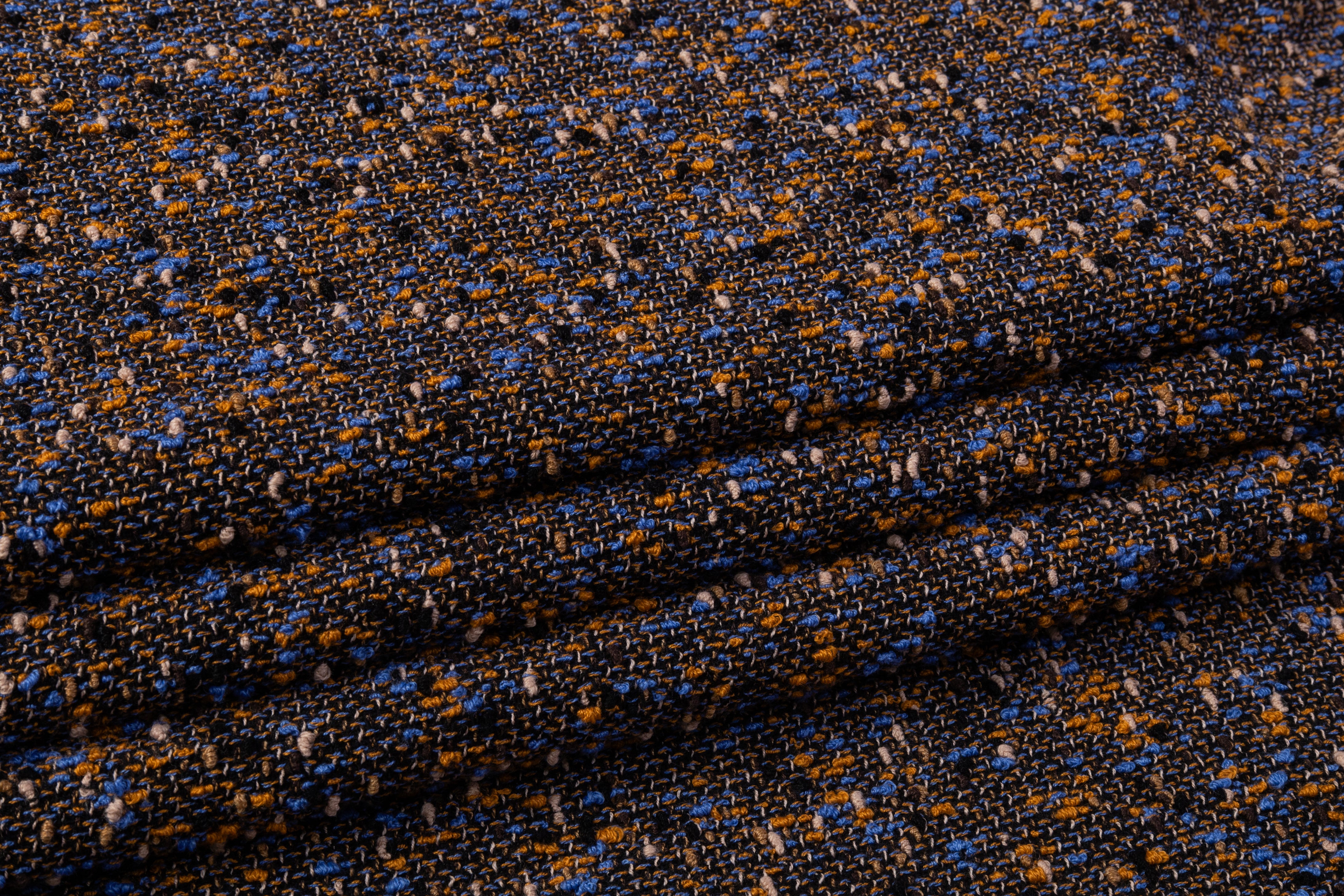 Italian Wool Blend Tweed Boucle - Blue / Orange / Brown / Black