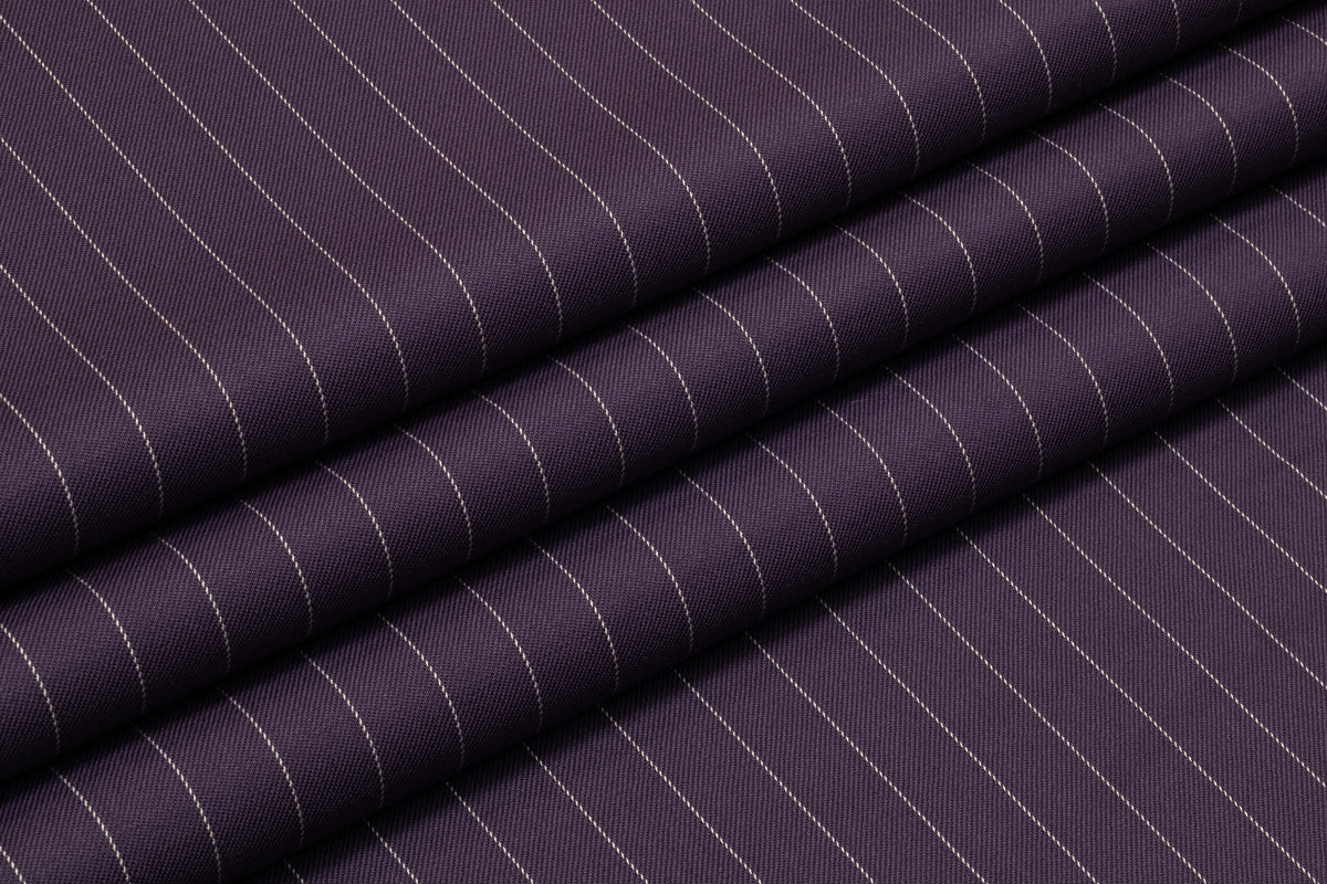 Pin Striped Italian Stretch Wool Suiting - Purple