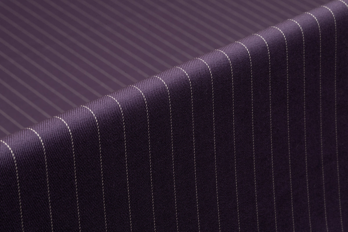 Pin Striped Italian Stretch Wool Suiting - Purple