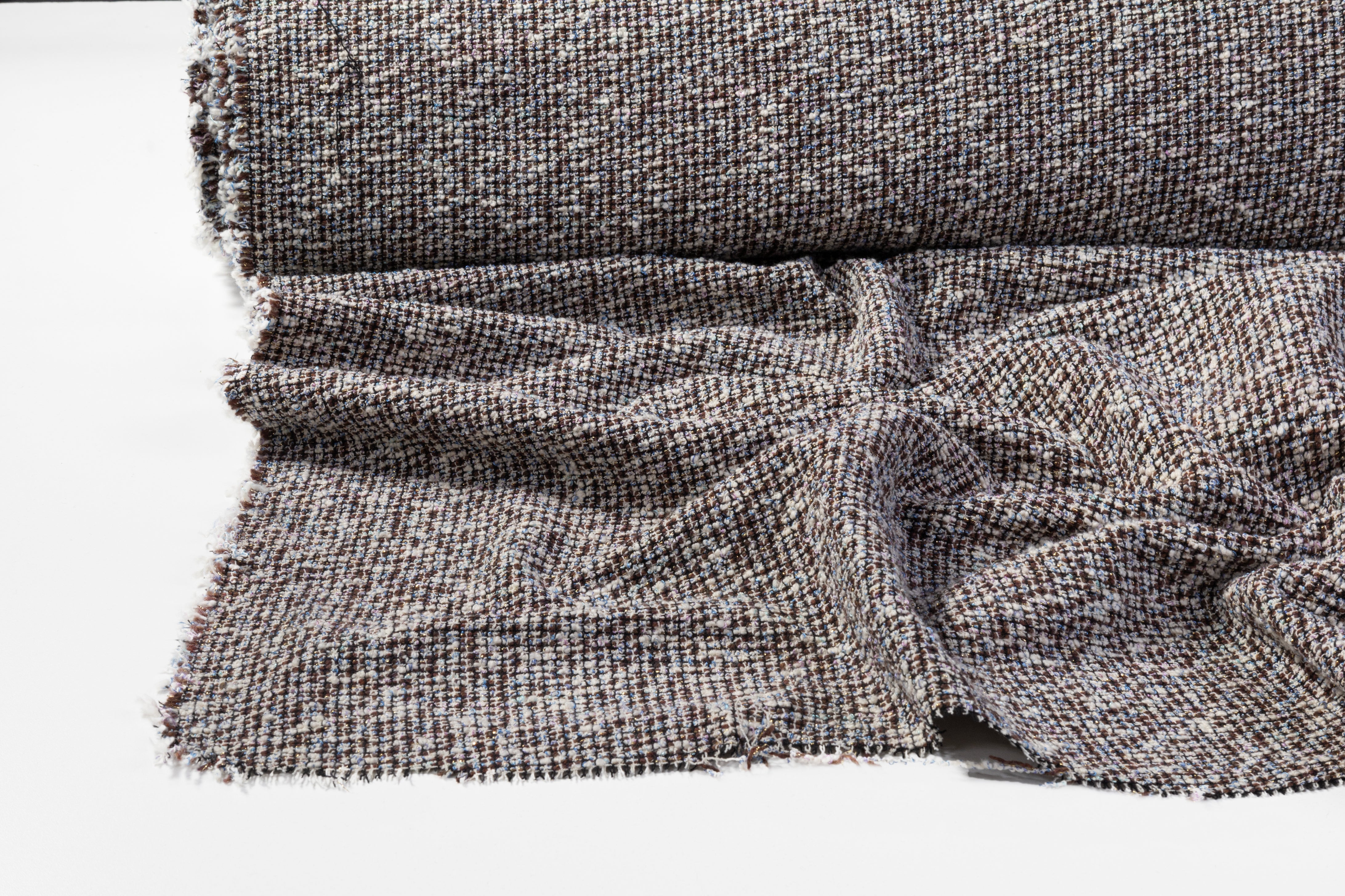 Metallic Italian Tweed Boucle - Brown / Blue / White