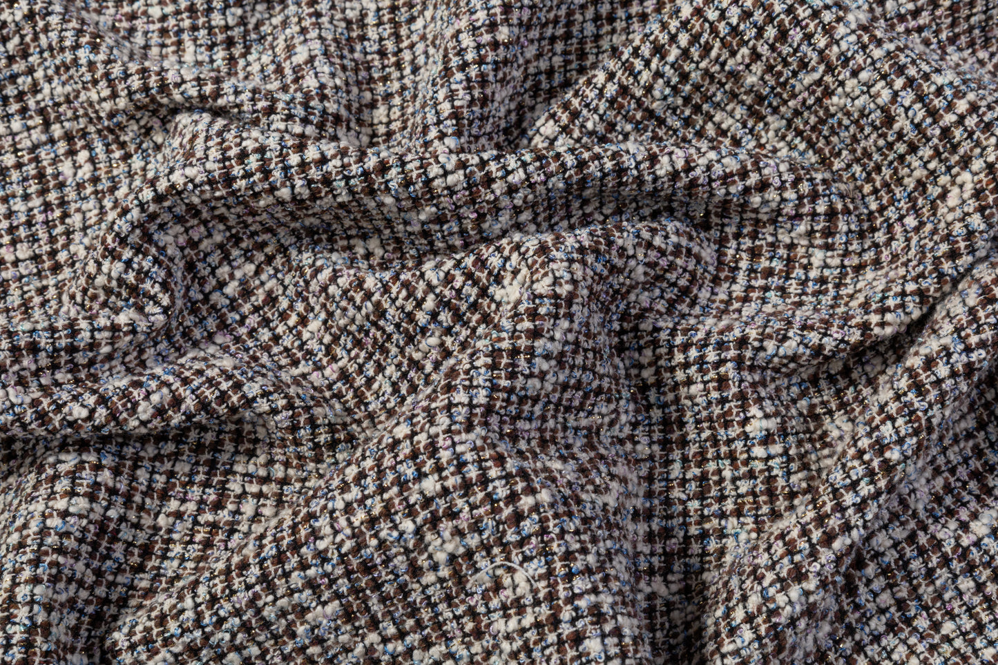 Metallic Italian Tweed Boucle - Brown / Blue / White