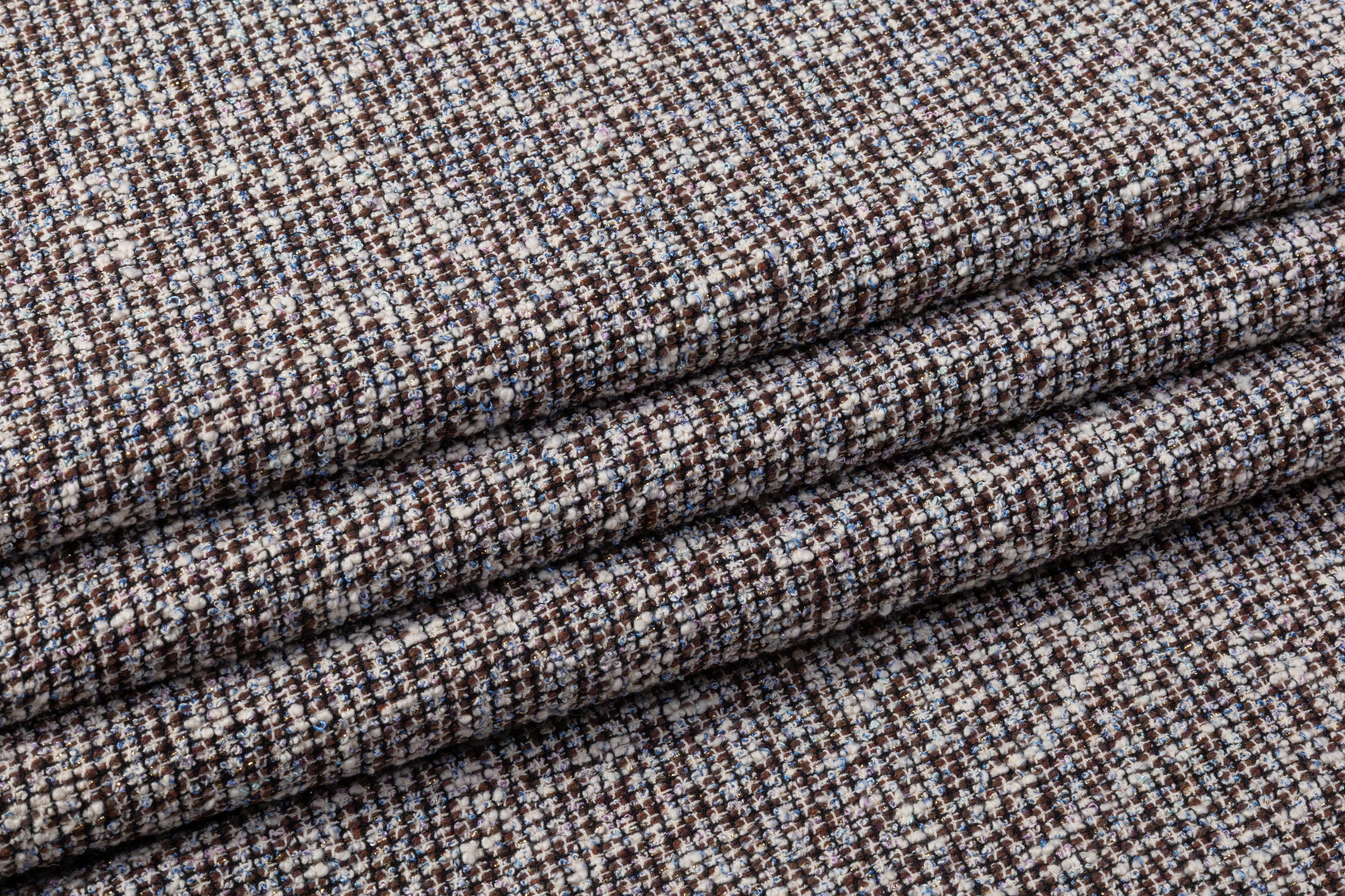 Metallic Italian Tweed Boucle - Brown / Blue / White