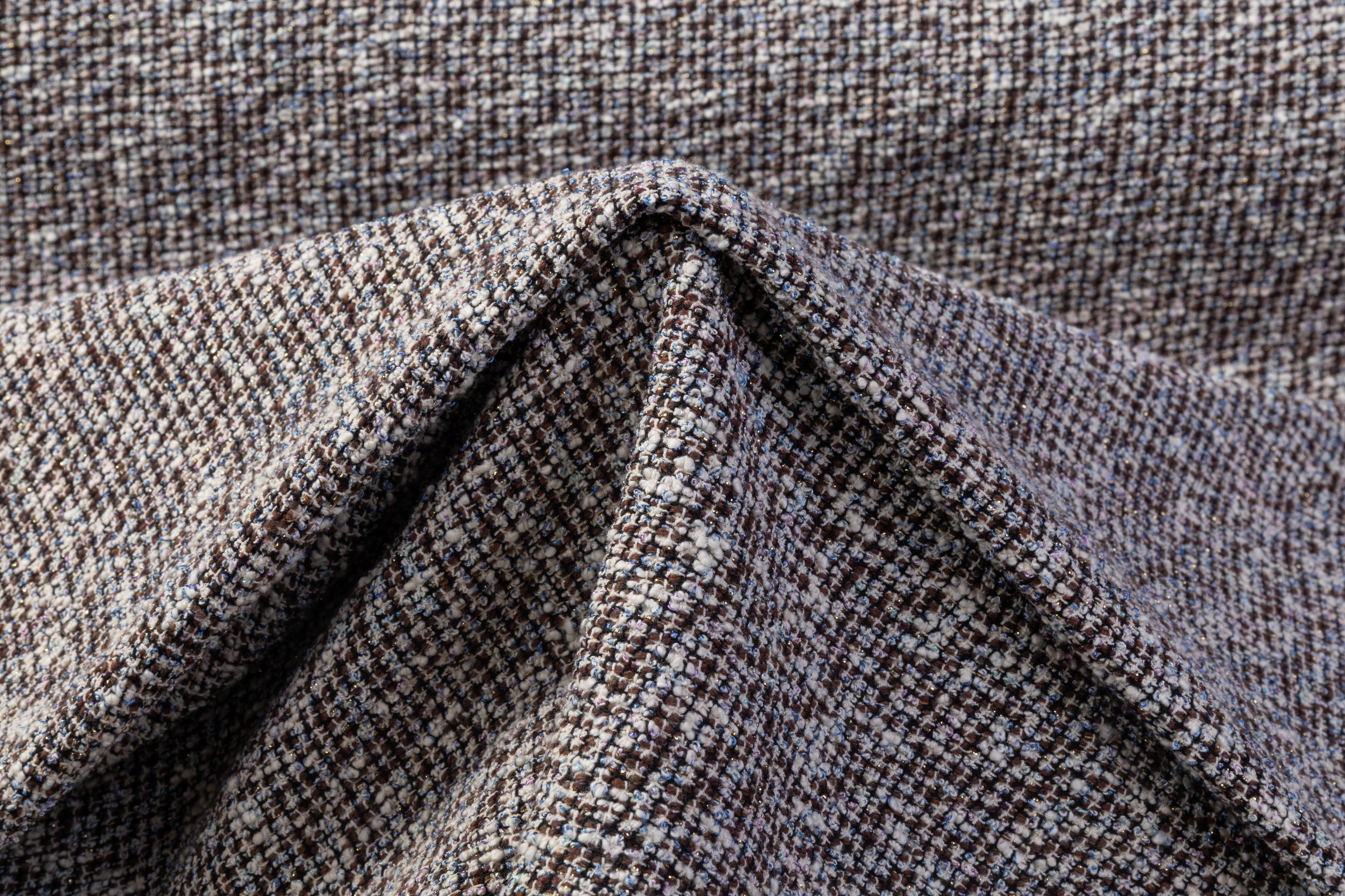 Metallic Italian Tweed Boucle - Brown / Blue / White