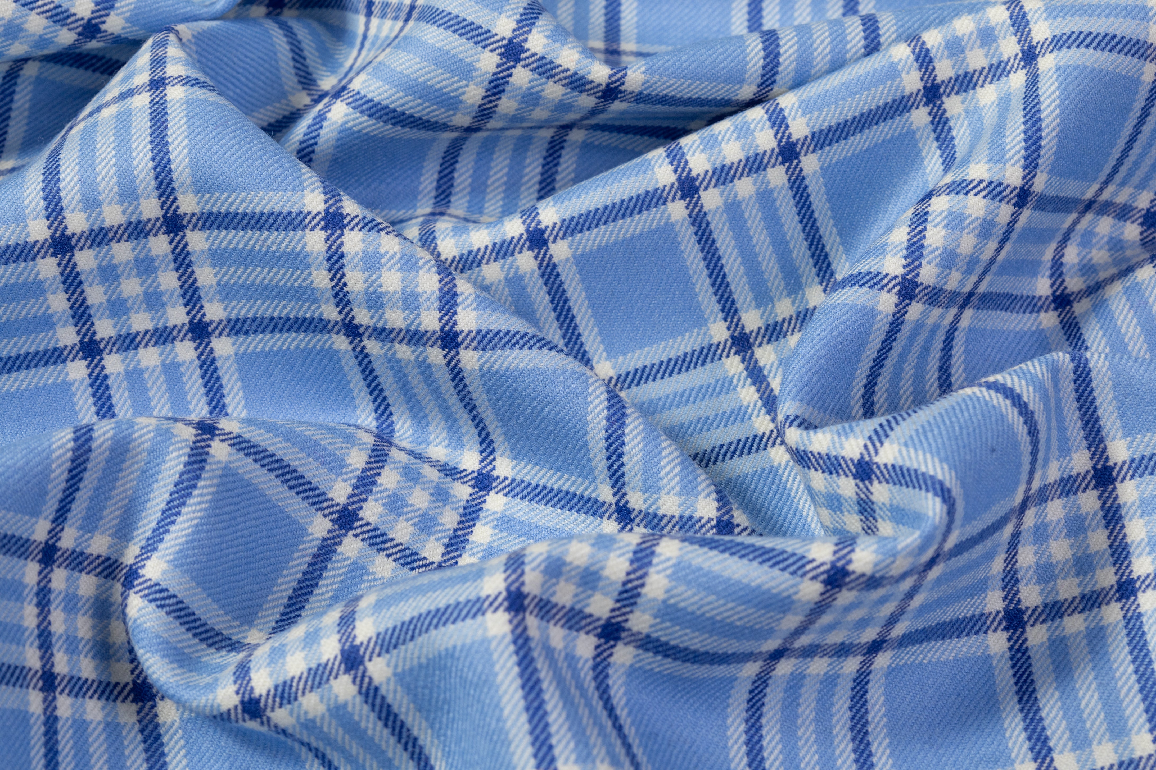 Checked Italian Wool Suiting - Blue