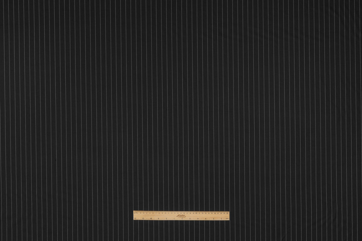 Pin Striped Italian Stretch Wool Suiting - Black / White