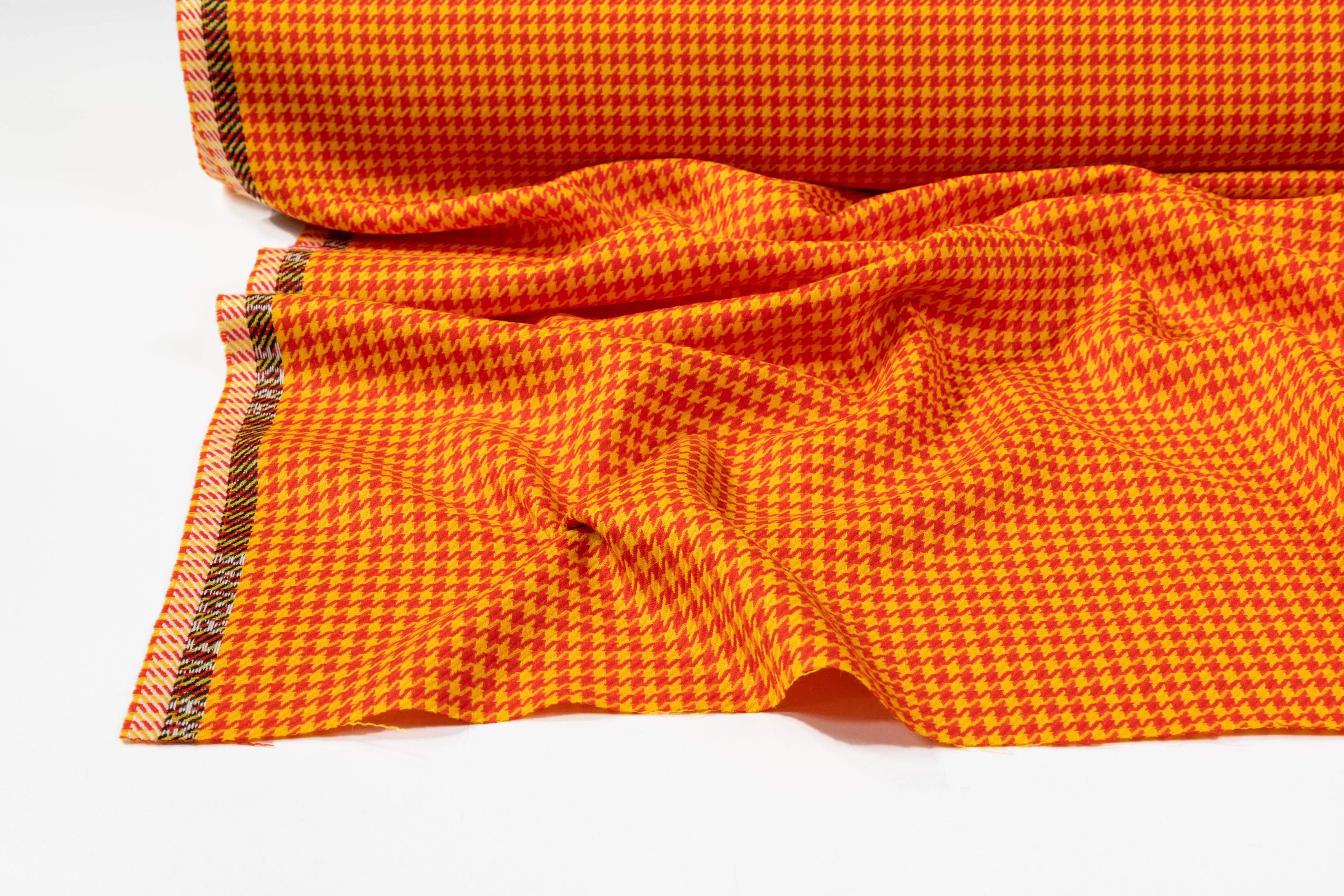 Houndstooth Italian Wool Suiting - Yellow / Red