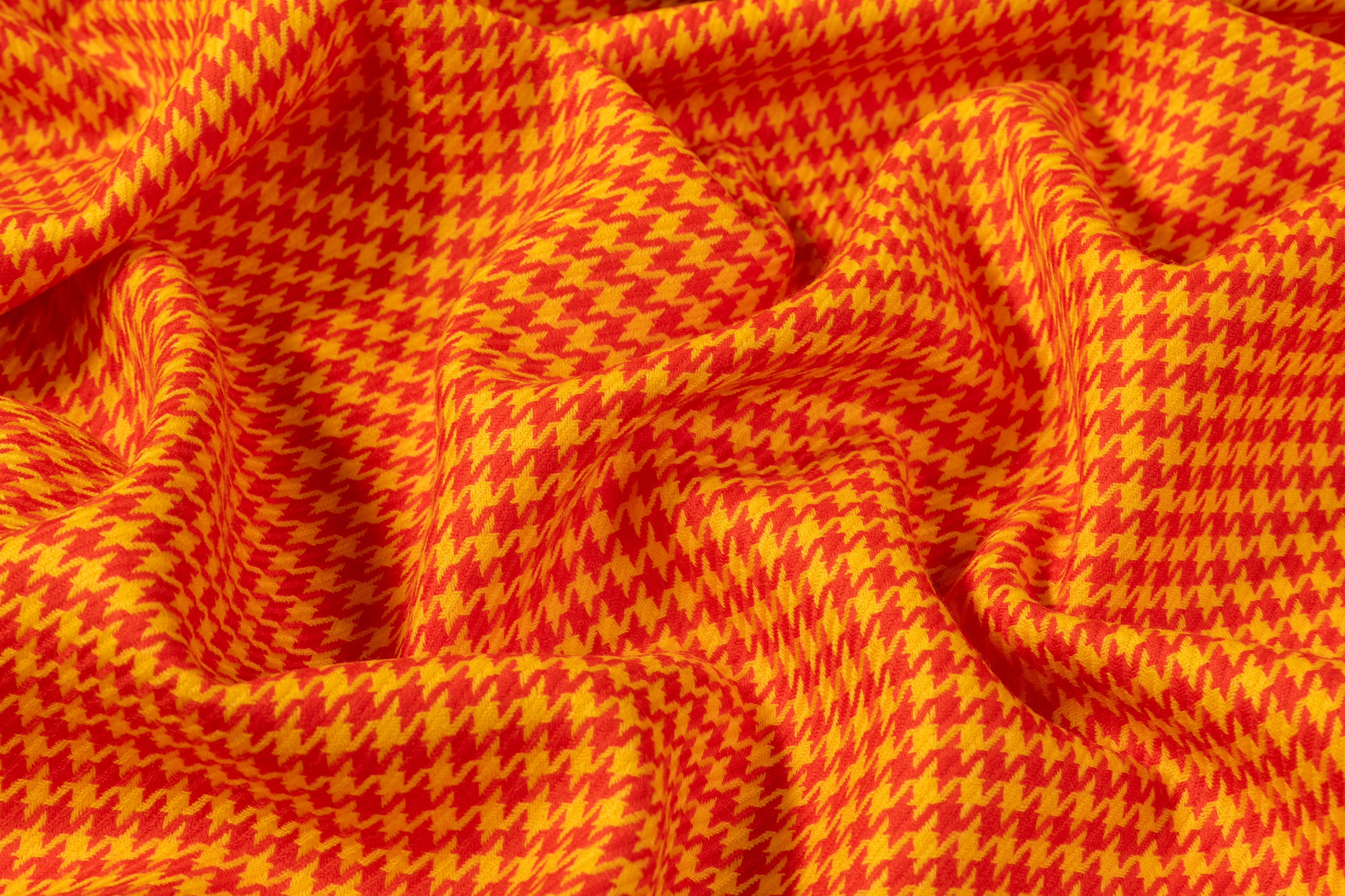 Houndstooth Italian Wool Suiting - Yellow / Red