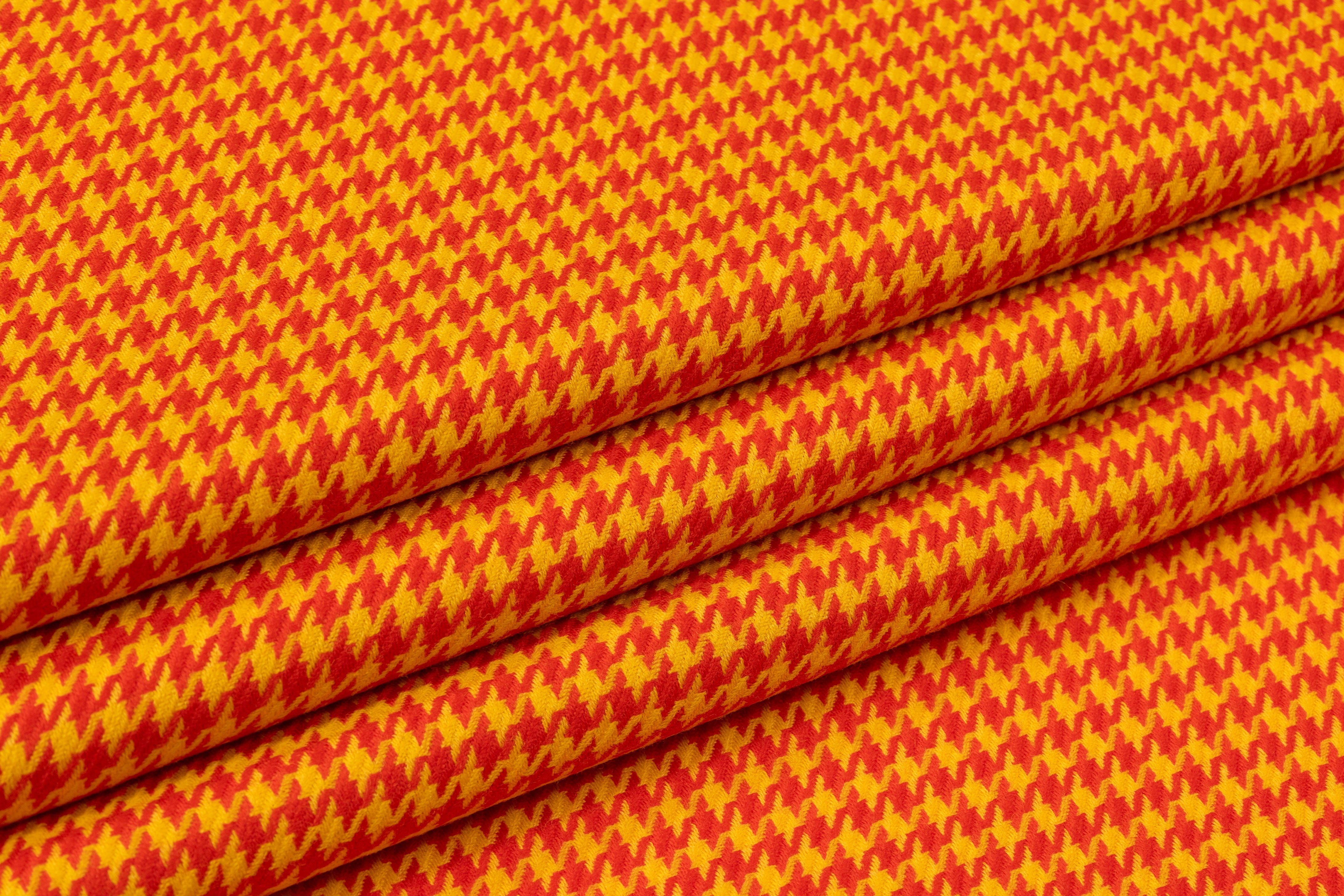 Houndstooth Italian Wool Suiting - Yellow / Red