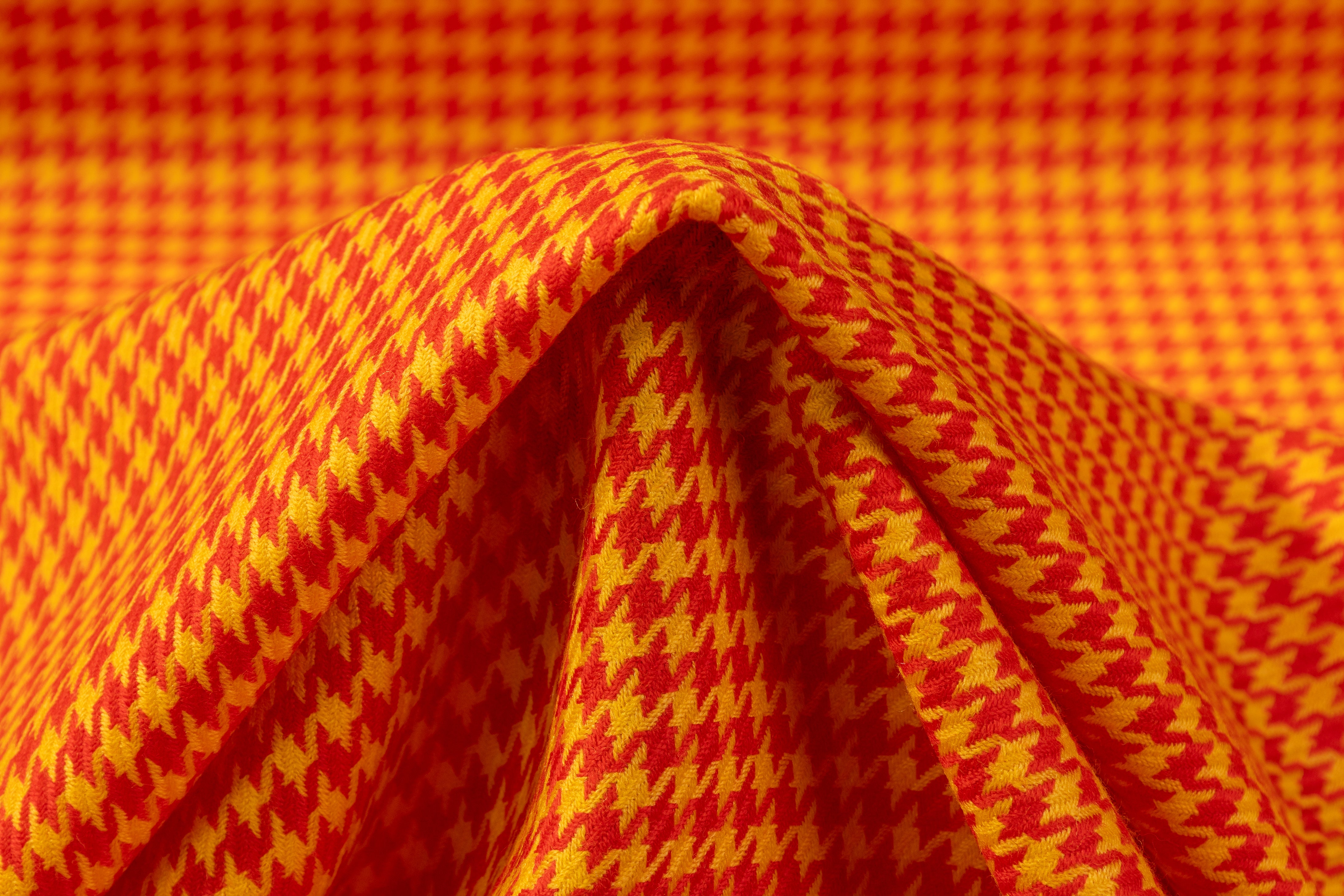 Houndstooth Italian Wool Suiting - Yellow / Red