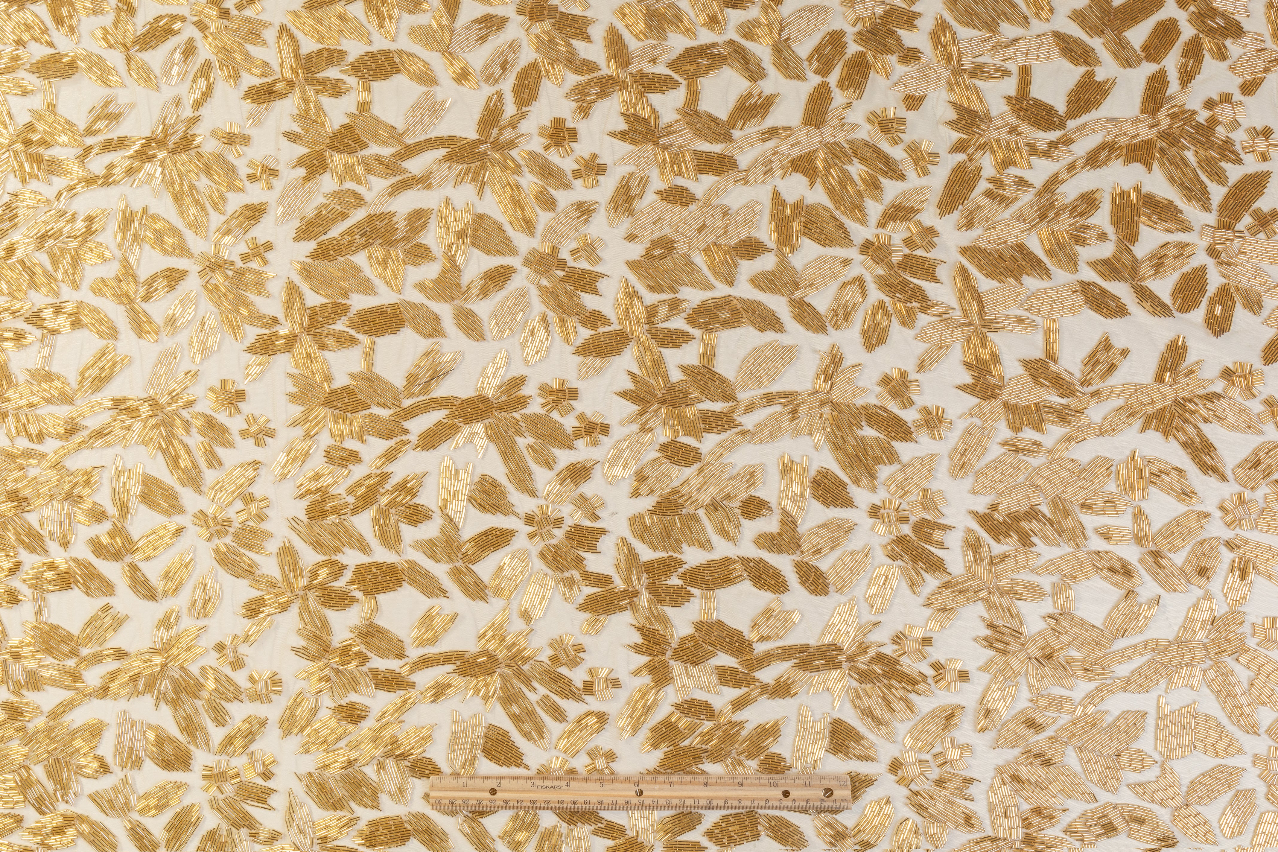 Hand Beaded Tulle - Gold